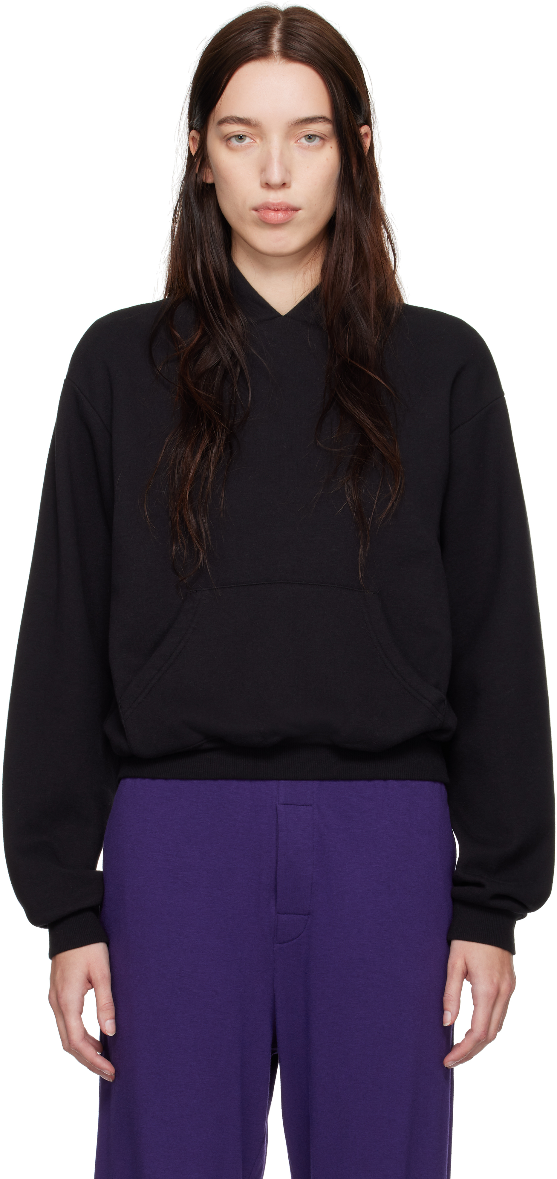 Shop Skims Black Cotton Fleece Classic Hoodie In Onyx