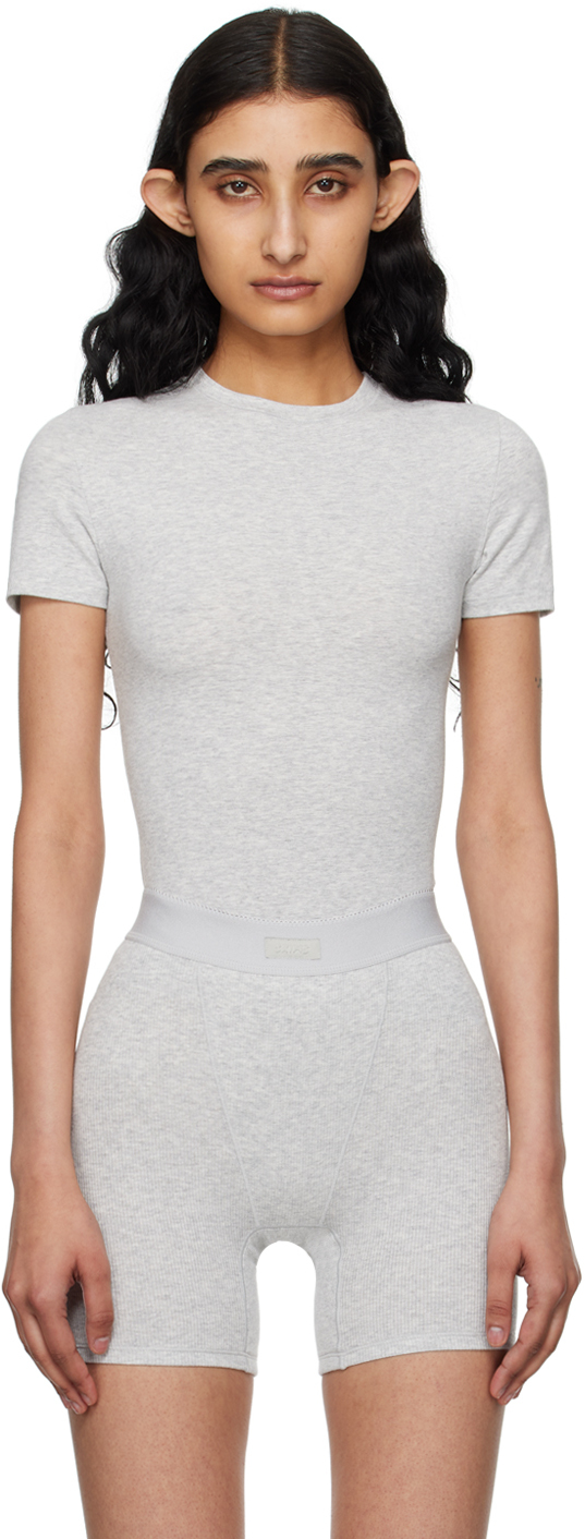 Skims Gray Cotton Jersey T-shirt In Light Heather Grey