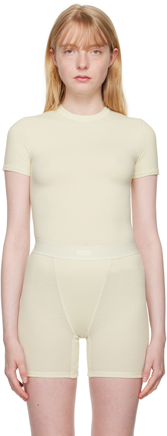 Shop Skims Off-white Cotton Jersey T-shirt In Bone