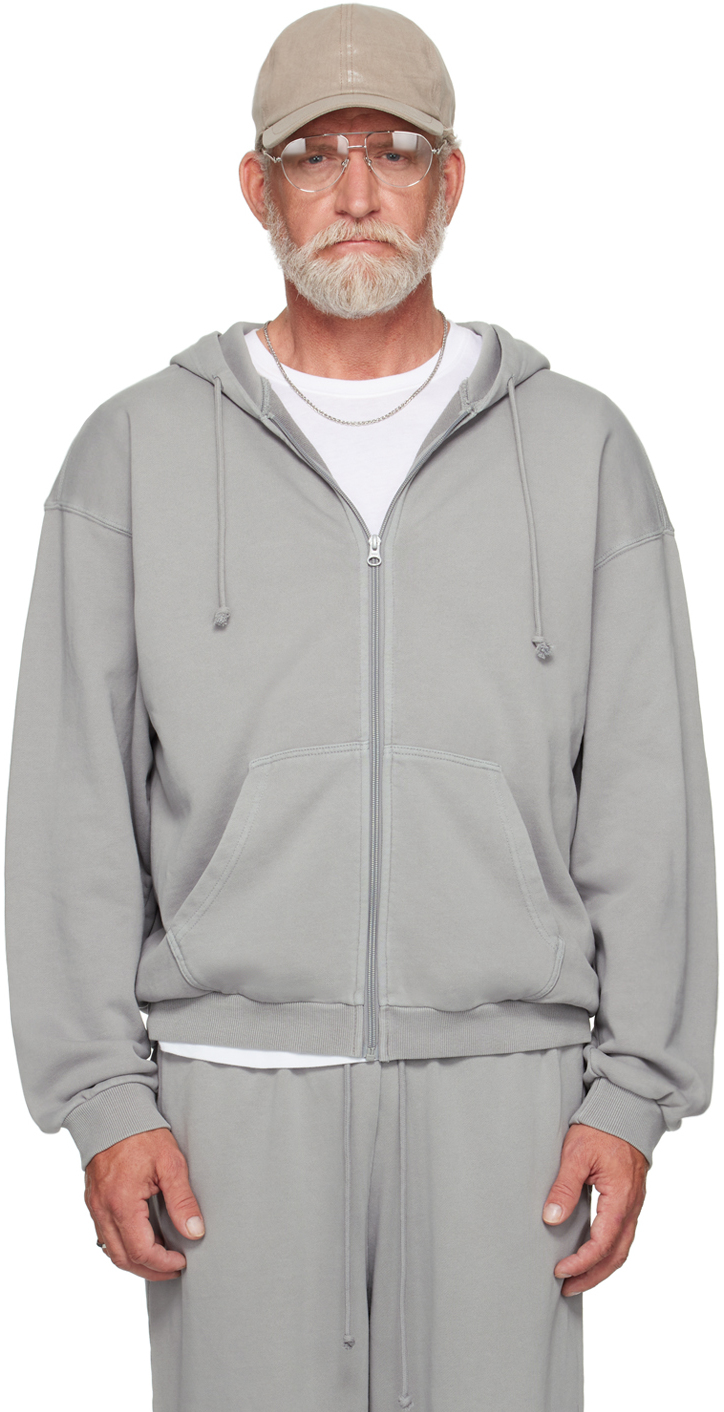 Gray Terry Relaxed Zip Up Hoodie