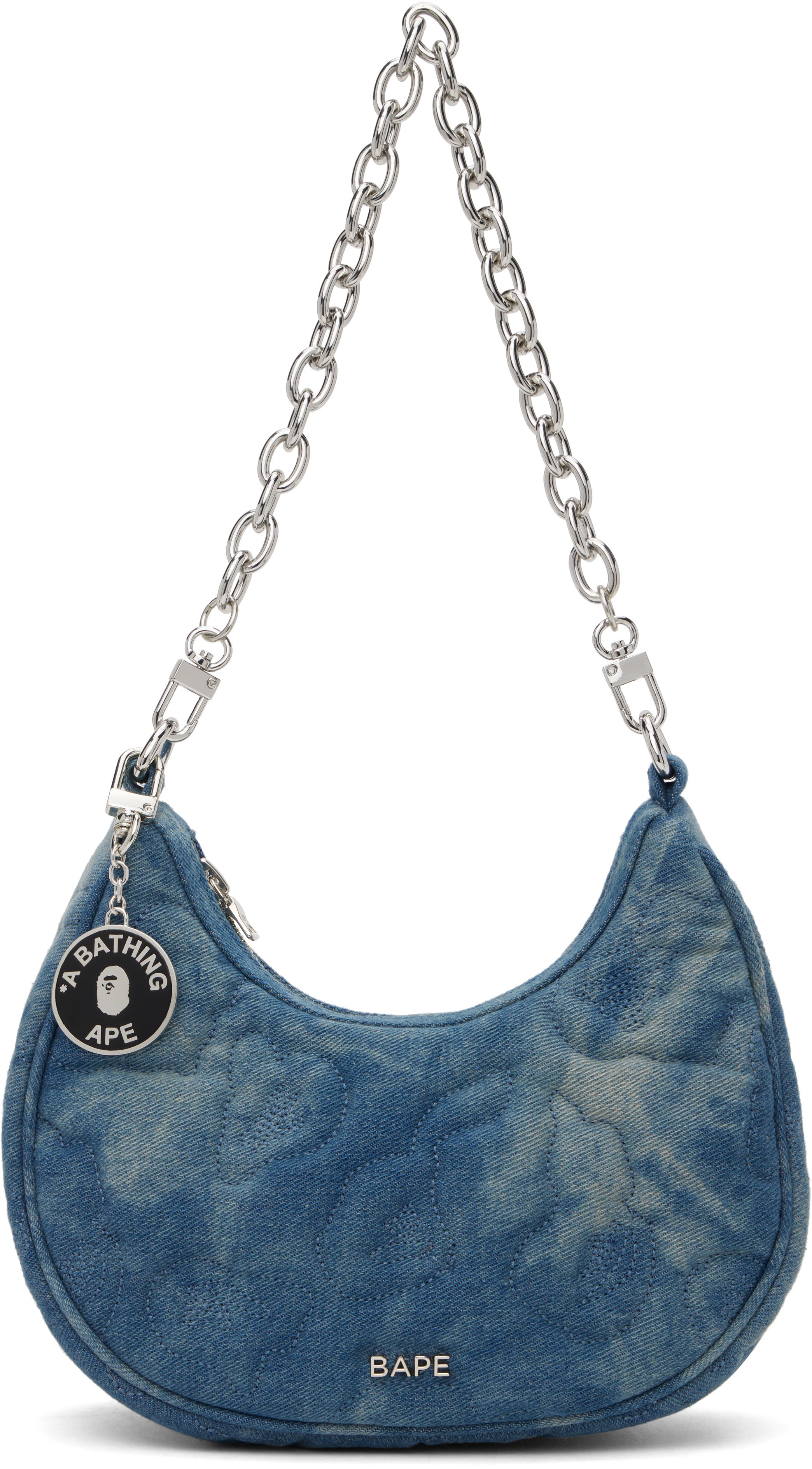 Shop Bape Blue Camo Quilting Denim Moon Shape Bag In Indigo