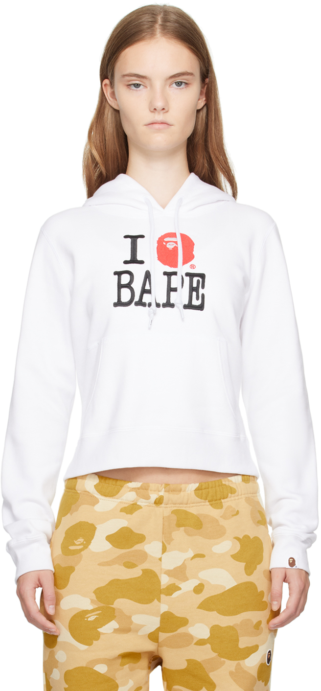 White I Love Bape Pullover Hoodie