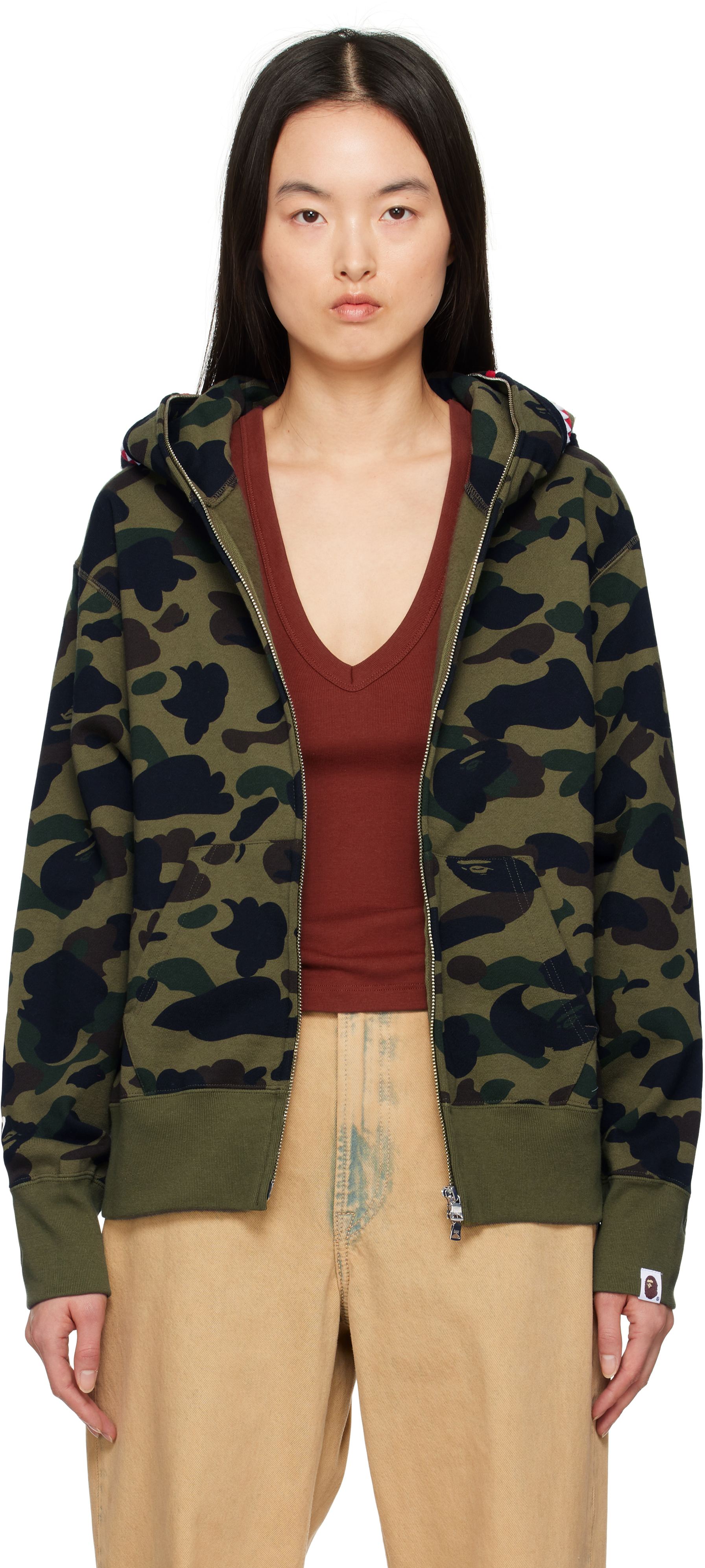 Khaki 
Tan ABC Camo Shark Full Zip Hoodie