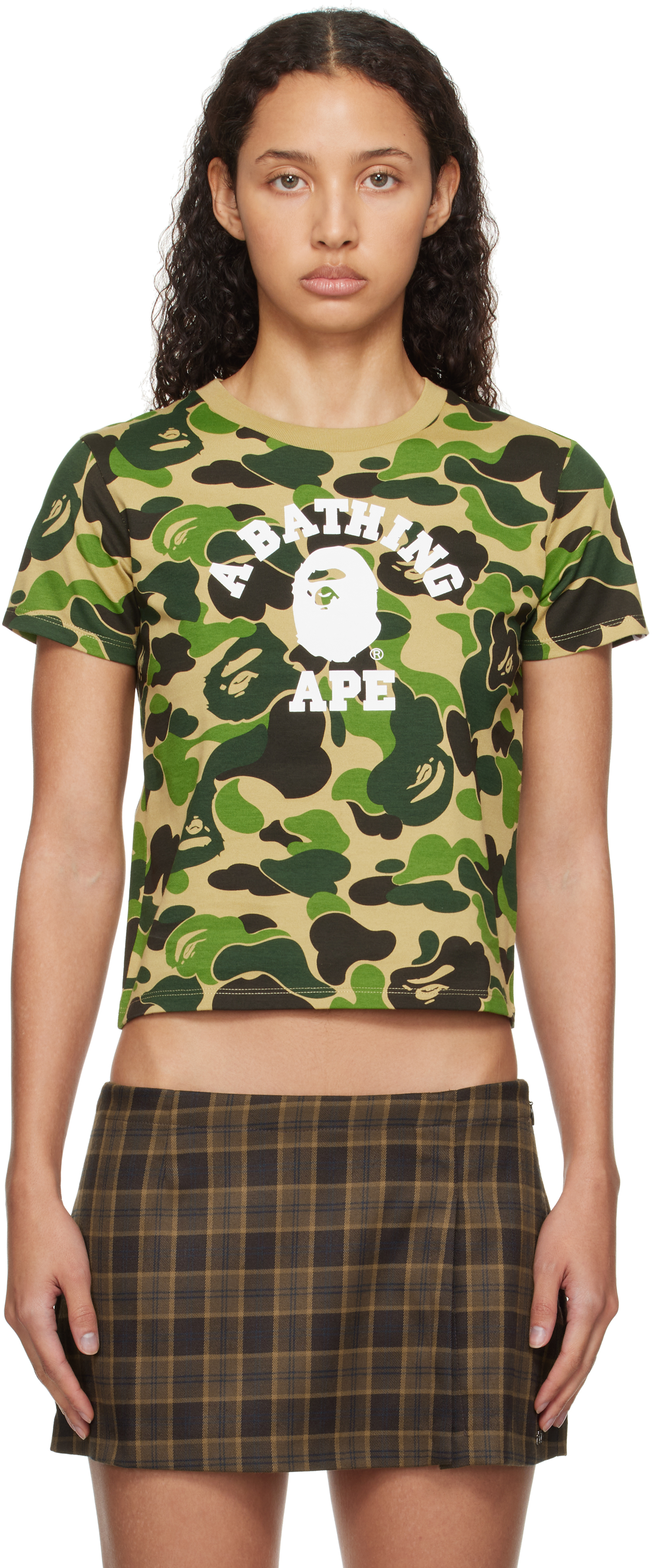 Shop Bape Khaki Abc Camo Mini T-shirt In Green