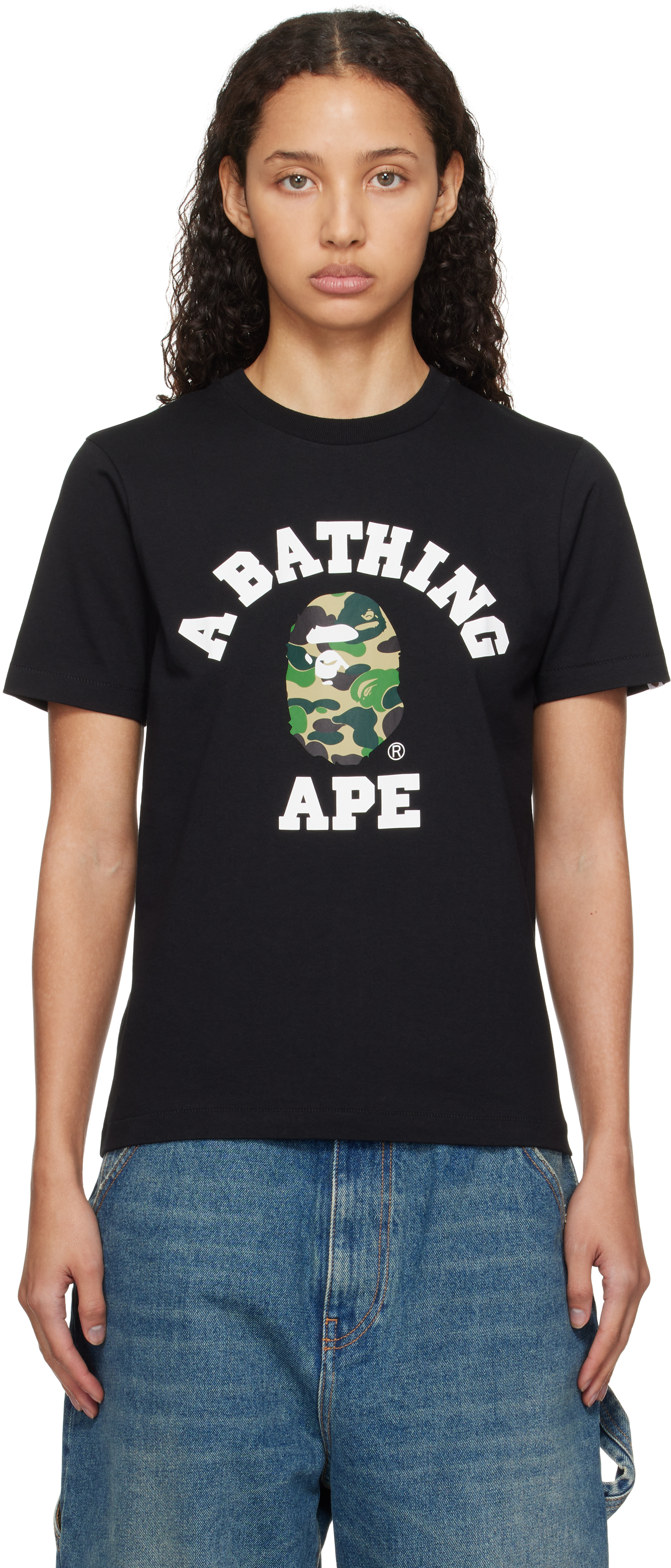 BAPE BLACK ABC CAMO COLLEGE T-SHIRT 