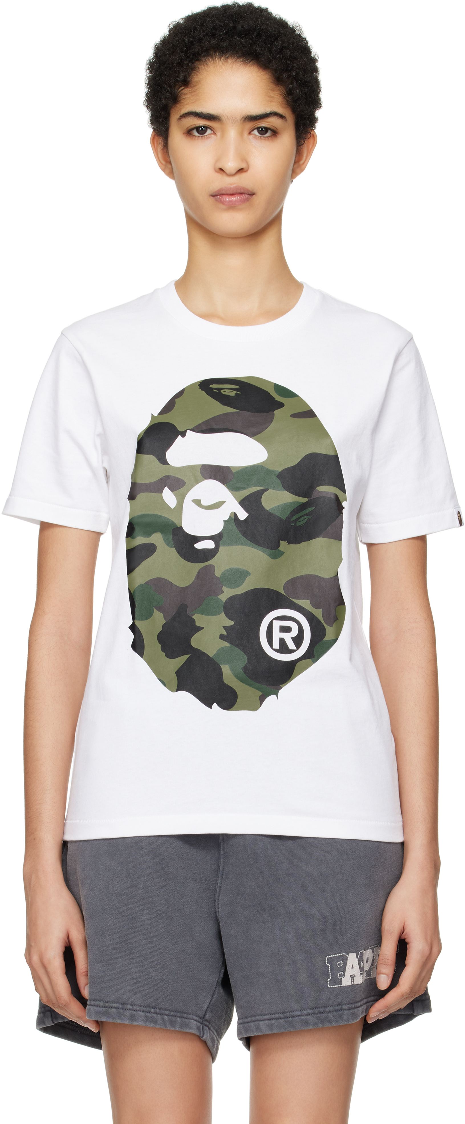 White 1st Camo Big Ape Head T-shirt