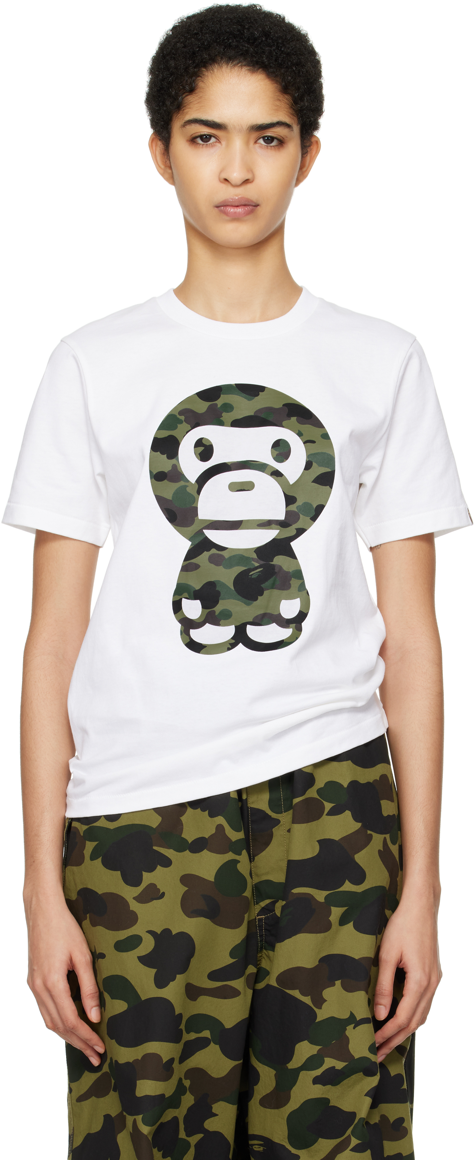 Bape White 1st Camo Big Baby Milo T-shirt In White X Green