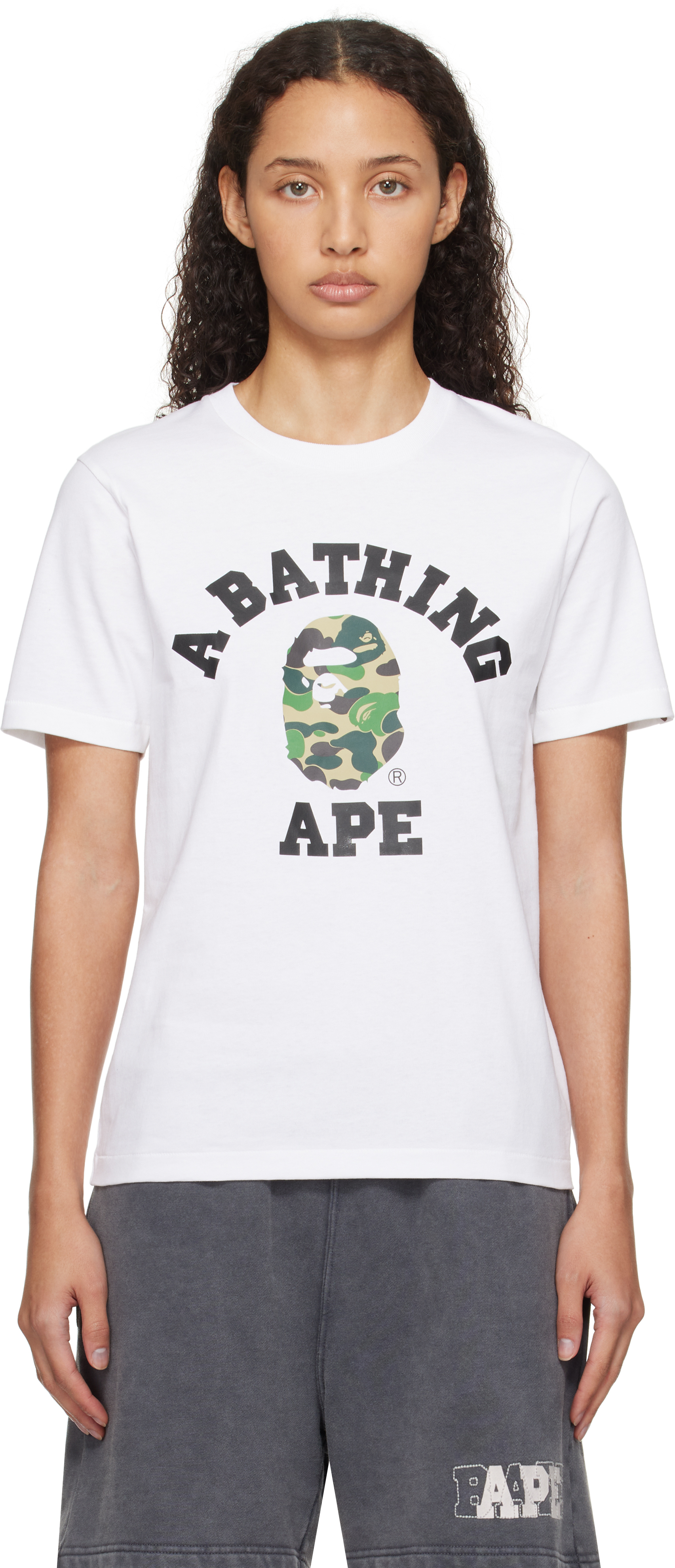 Shop Bape White Abc Camo College T-shirt In White X Green