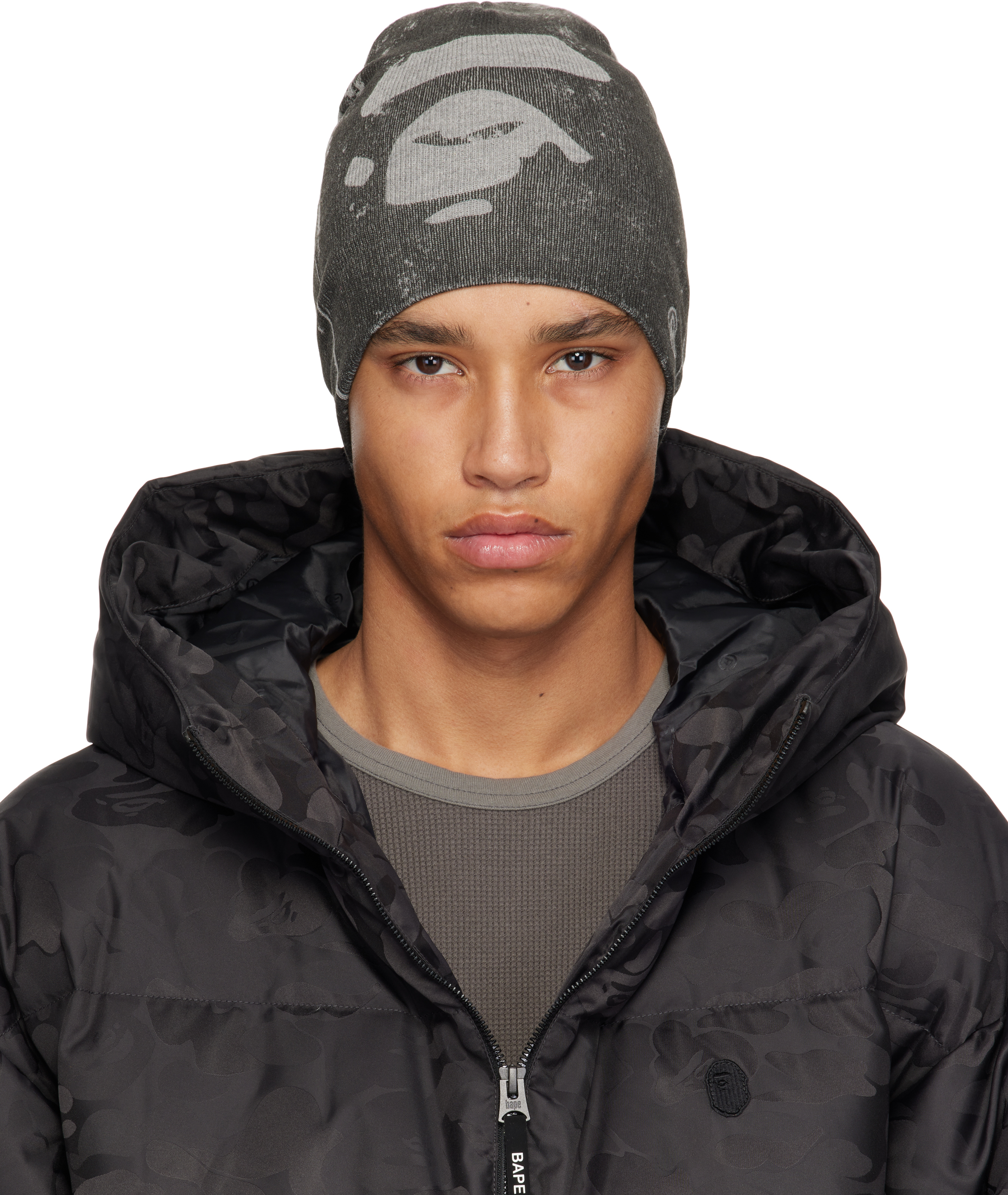 BAPE: Gray Ape Head Knit Beanie | SSENSE Canada
