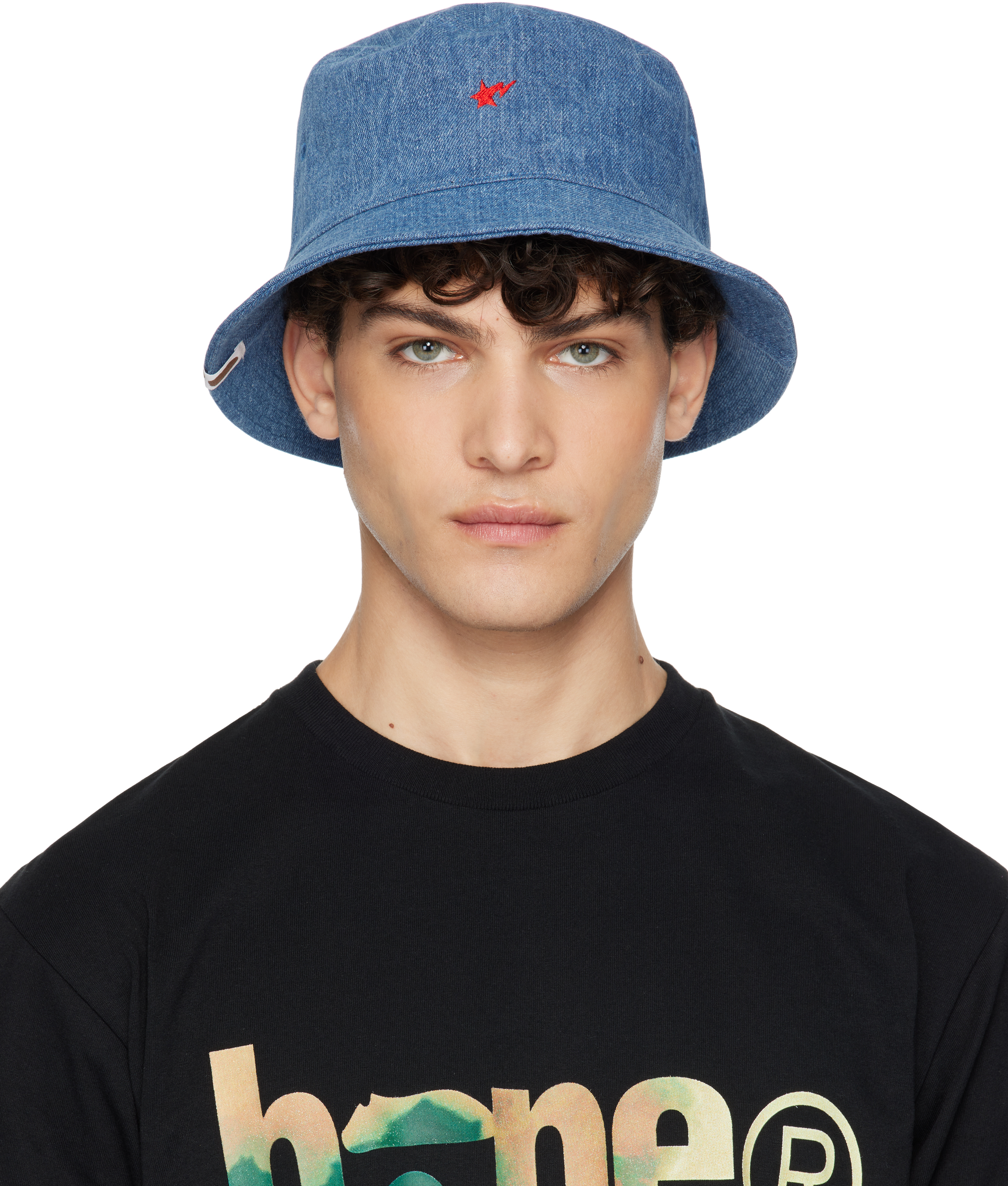 Blue Embroidered Logo Denim Bucket Hat