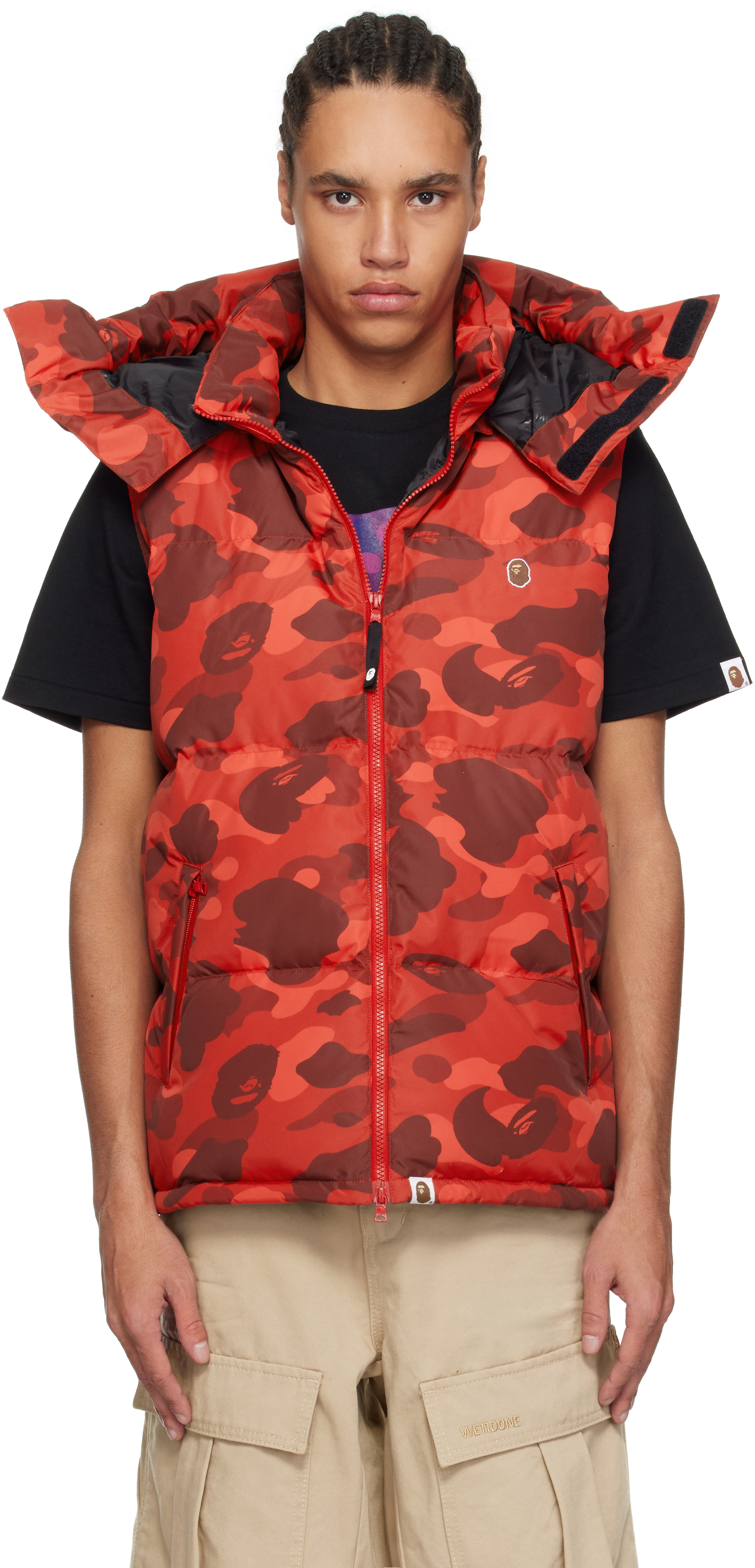 Red Color Camo Down Vest