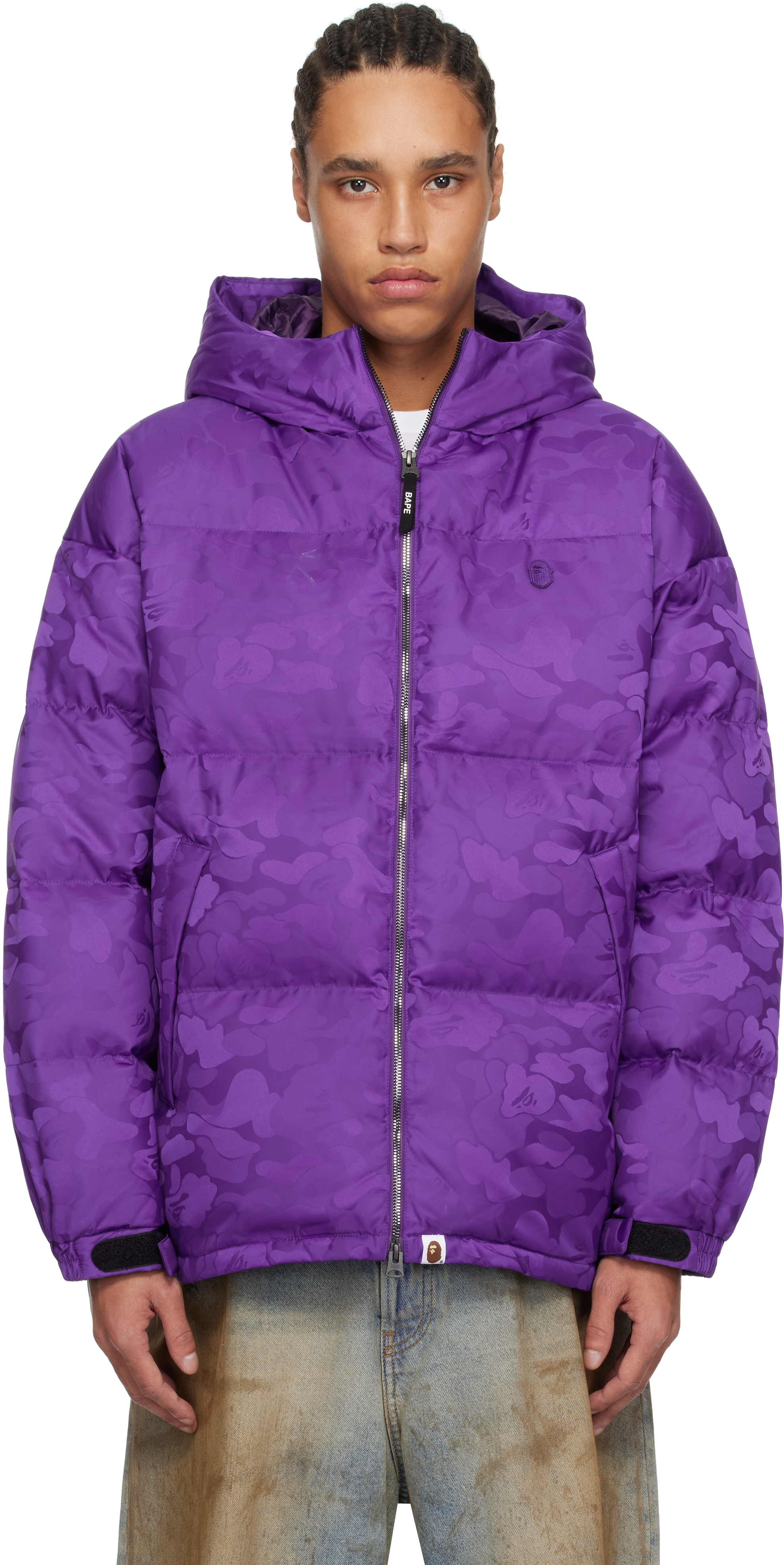 Purple Solid Camo Jacquard Down Jacket