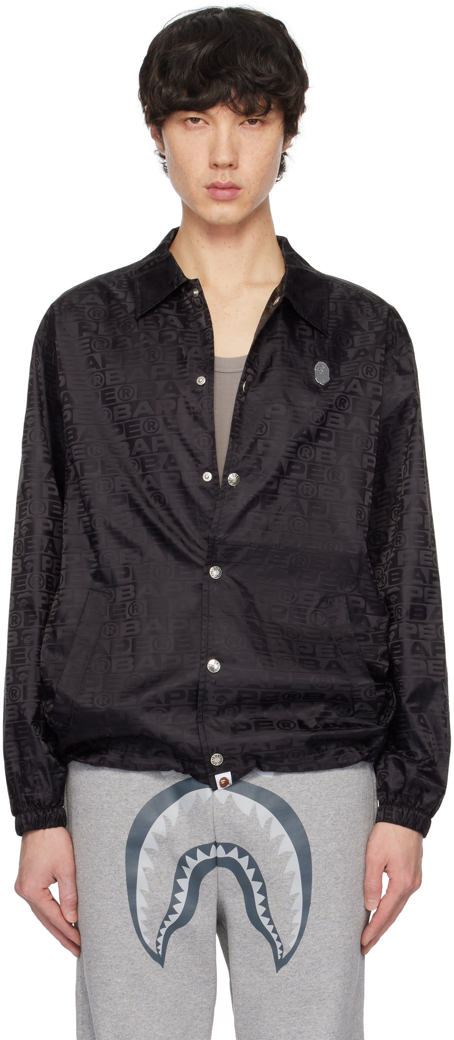 Black Lux Sport Pattern Jacquard Coach Jacket