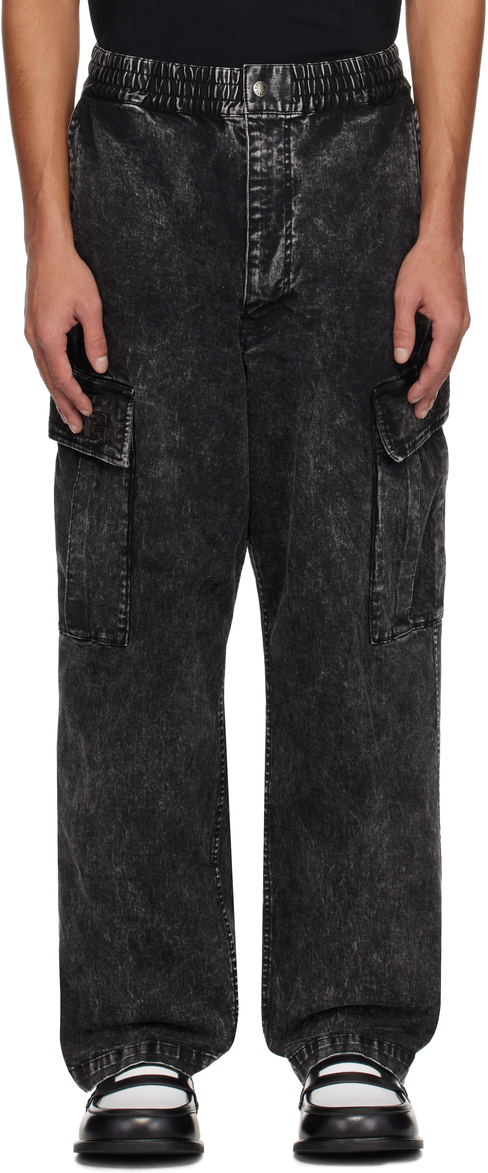 Black Garment Dyed Loose Fit Cargo Pants