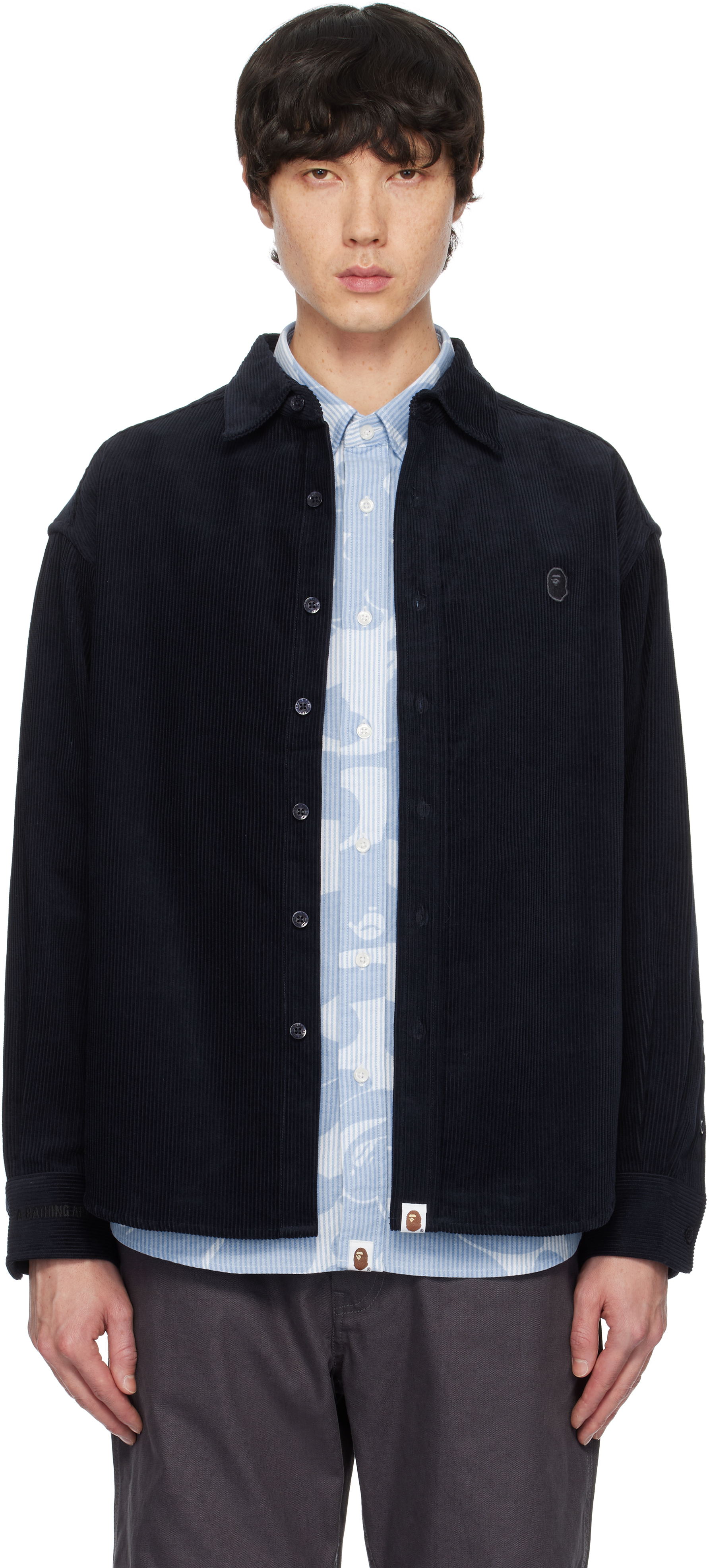 BAPE: Black One Point Corduroy Shirt | SSENSE
