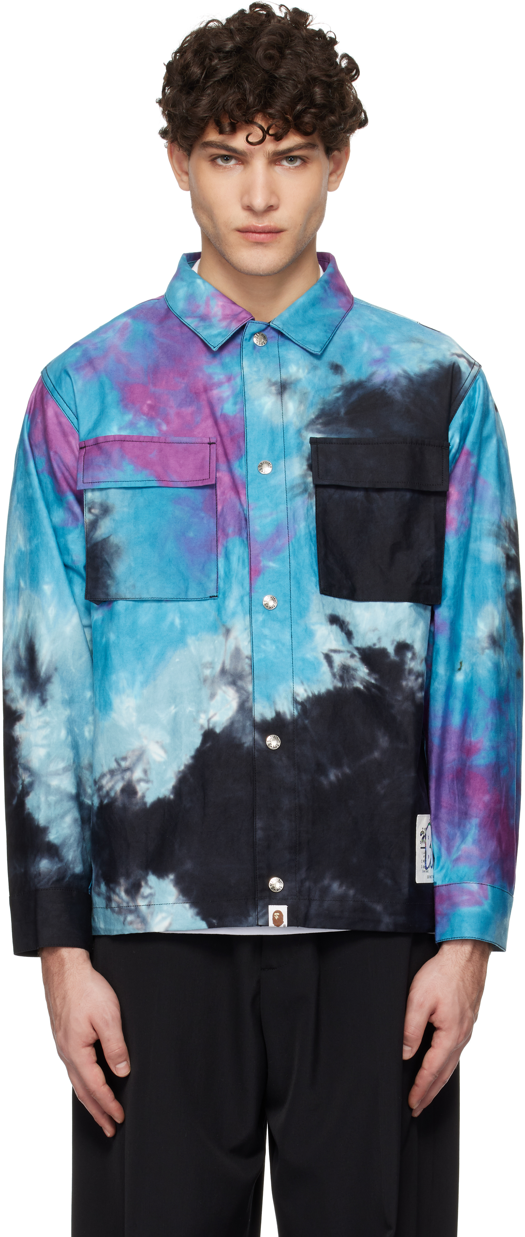 Blue & Black Tie Dye Relaxed Fit CPO Shirt