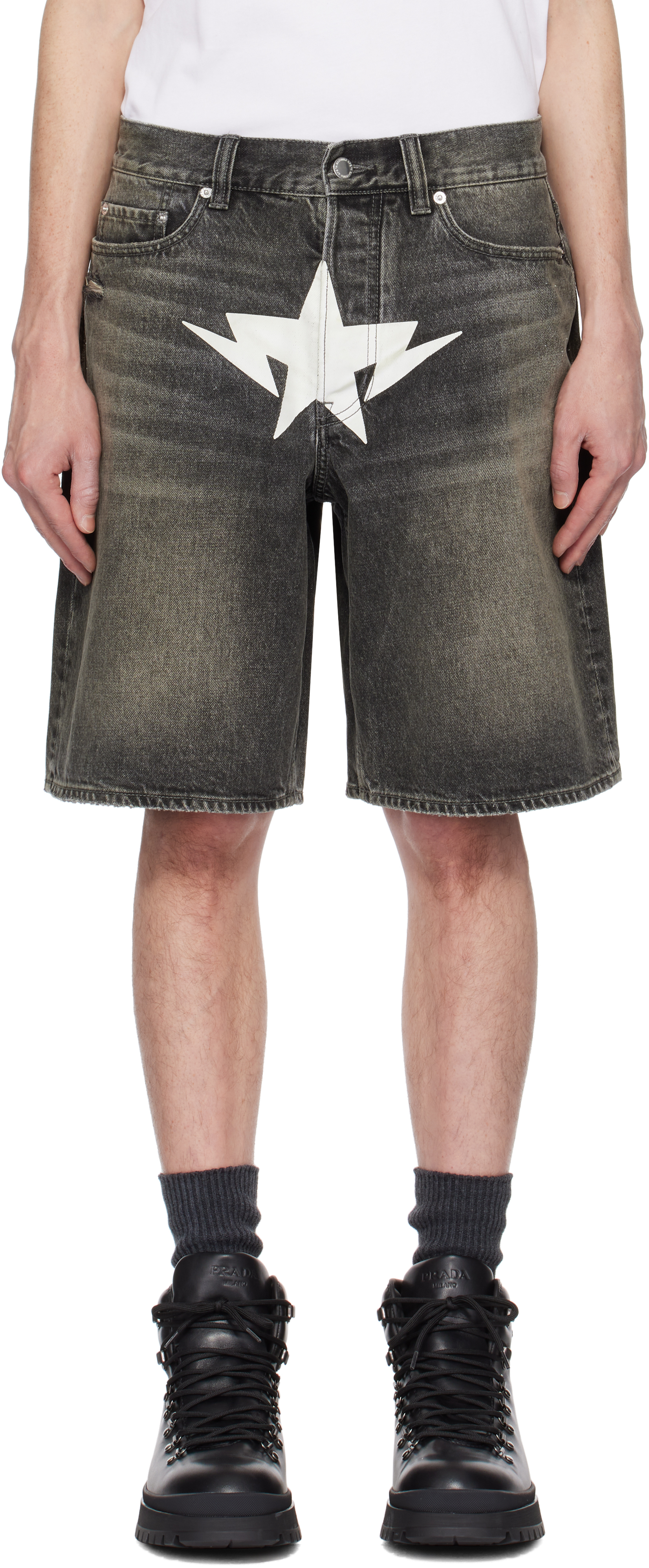 Black Twin Sta Denim Shorts