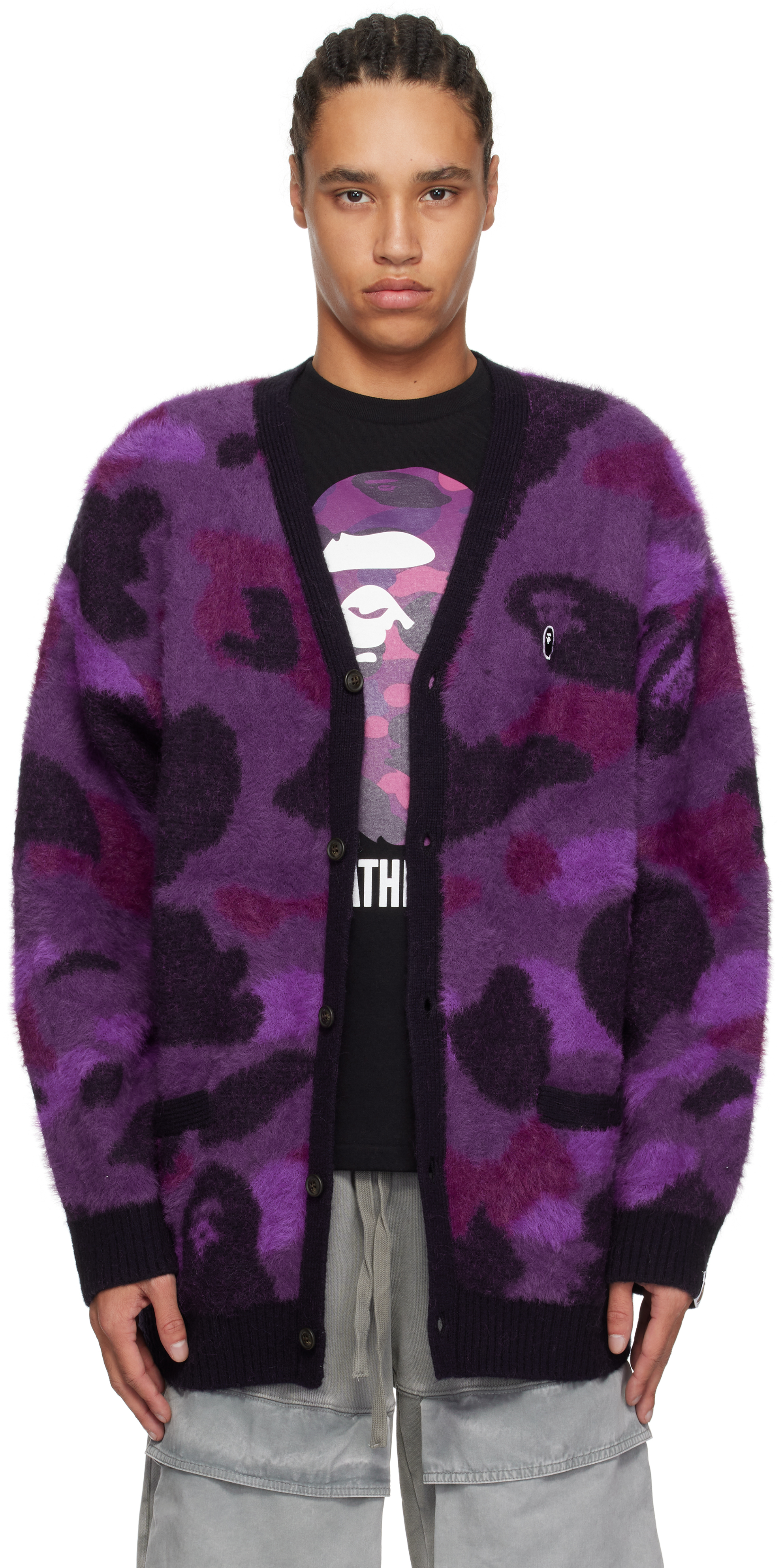 Purple Color Camo Cardigan