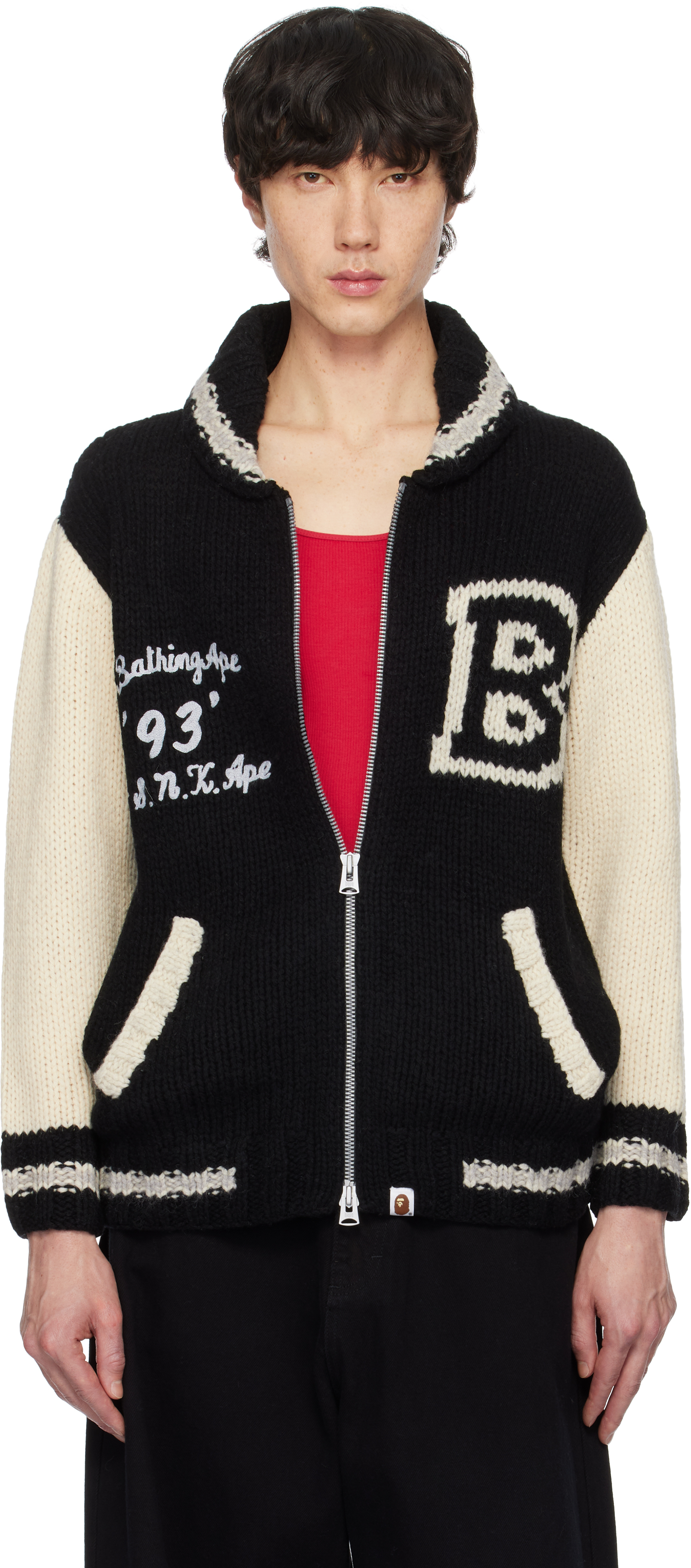 Black & Off-White 'A Bathing Ape' Cowichan Cardigan