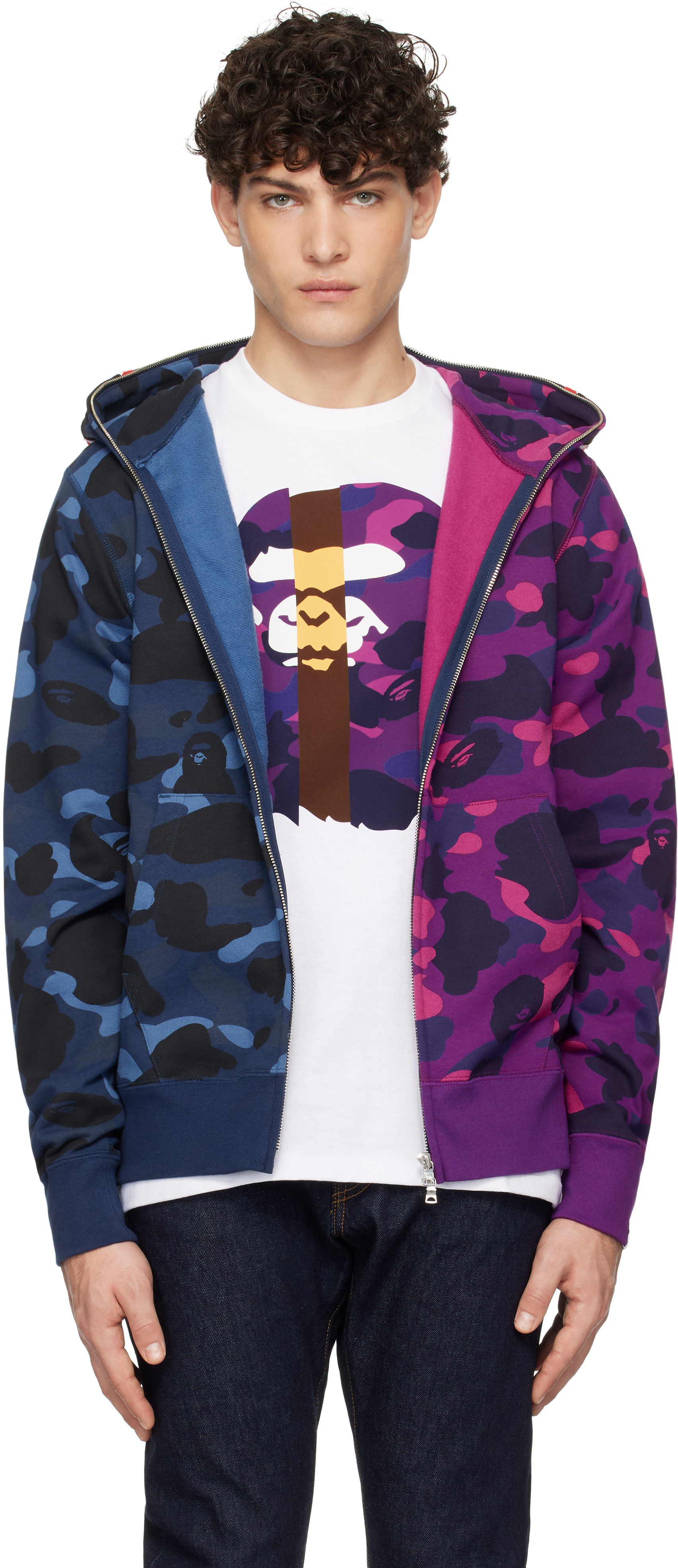 Bape color camo shark full zip hoodie blue online