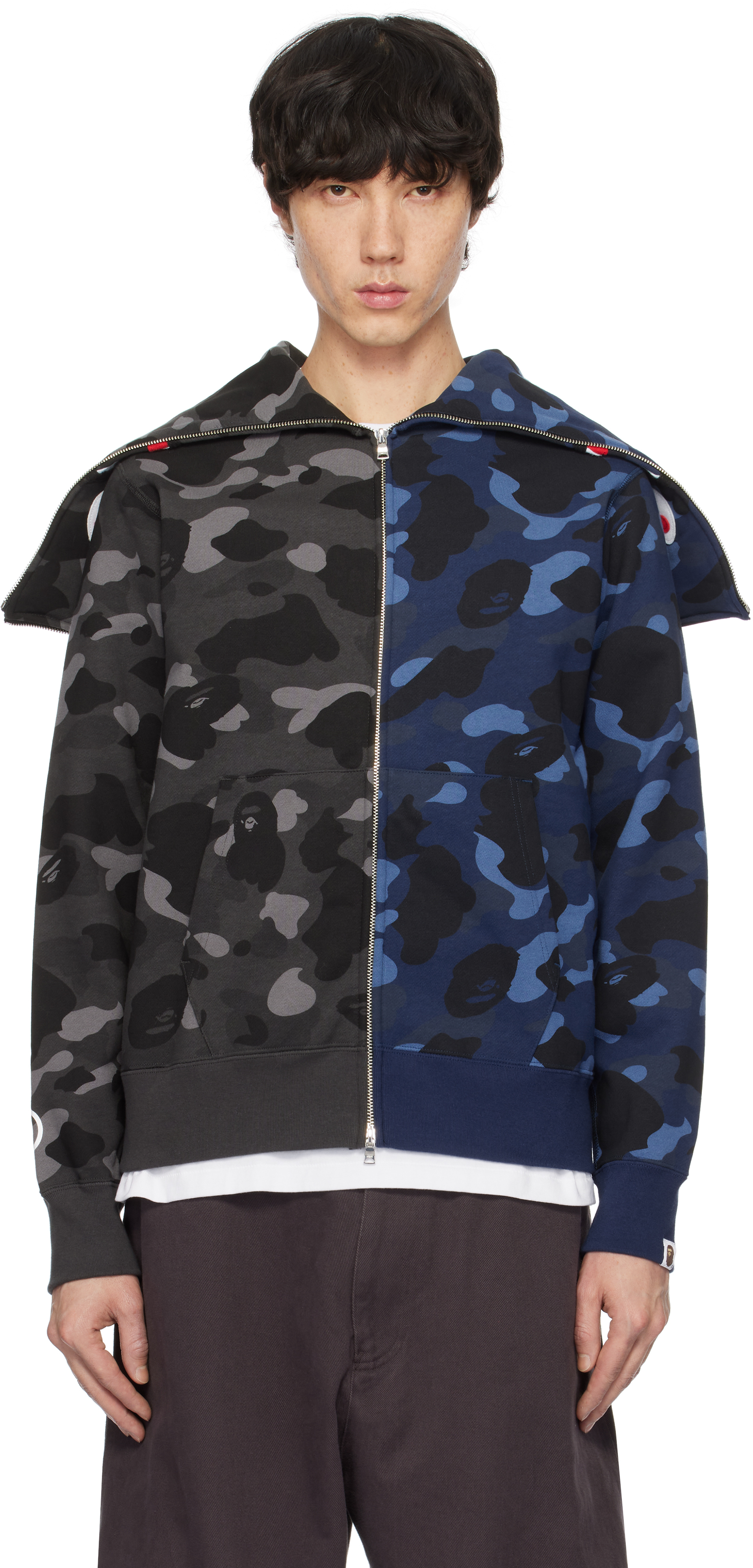 Black & Navy Color Camo Separate Shark Full Zip Hoodie