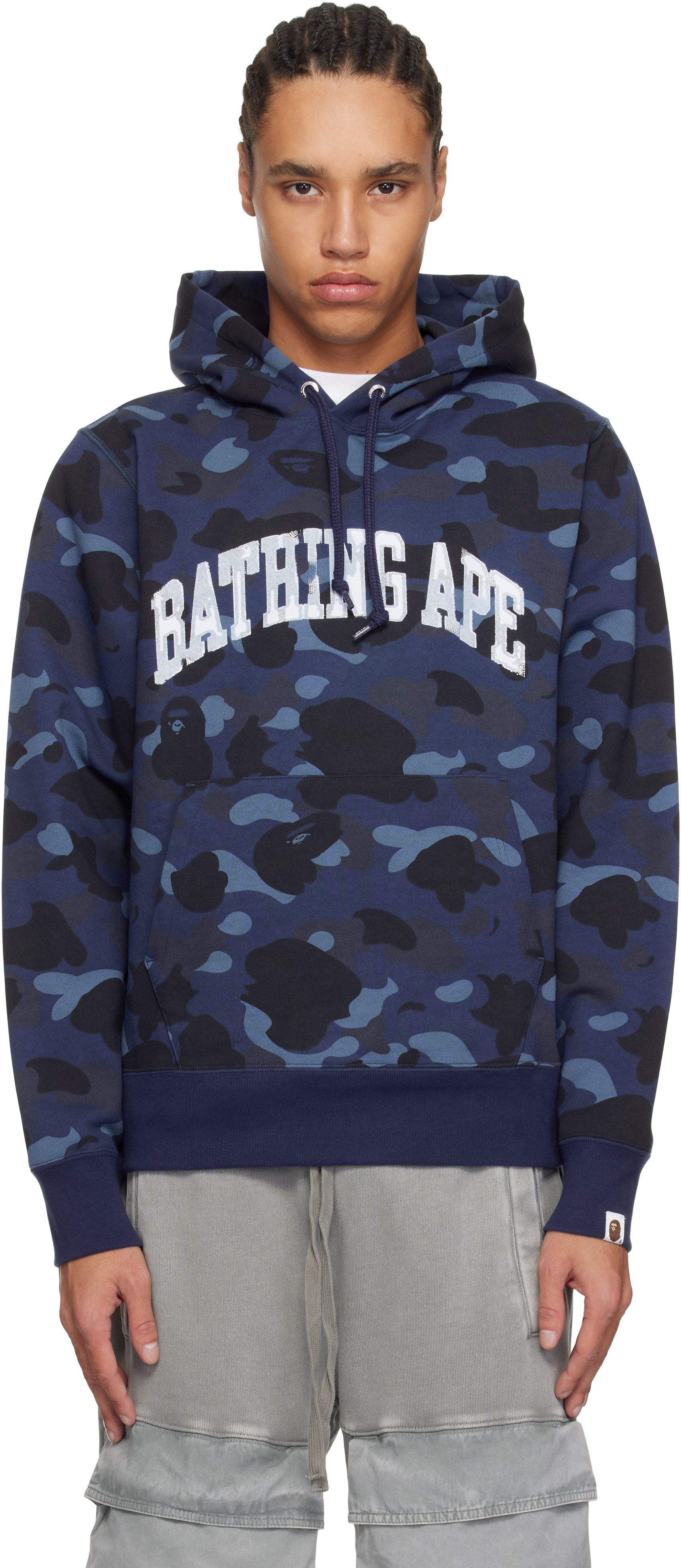 BAPE: Navy Color Camo Pullover Hoodie | SSENSE