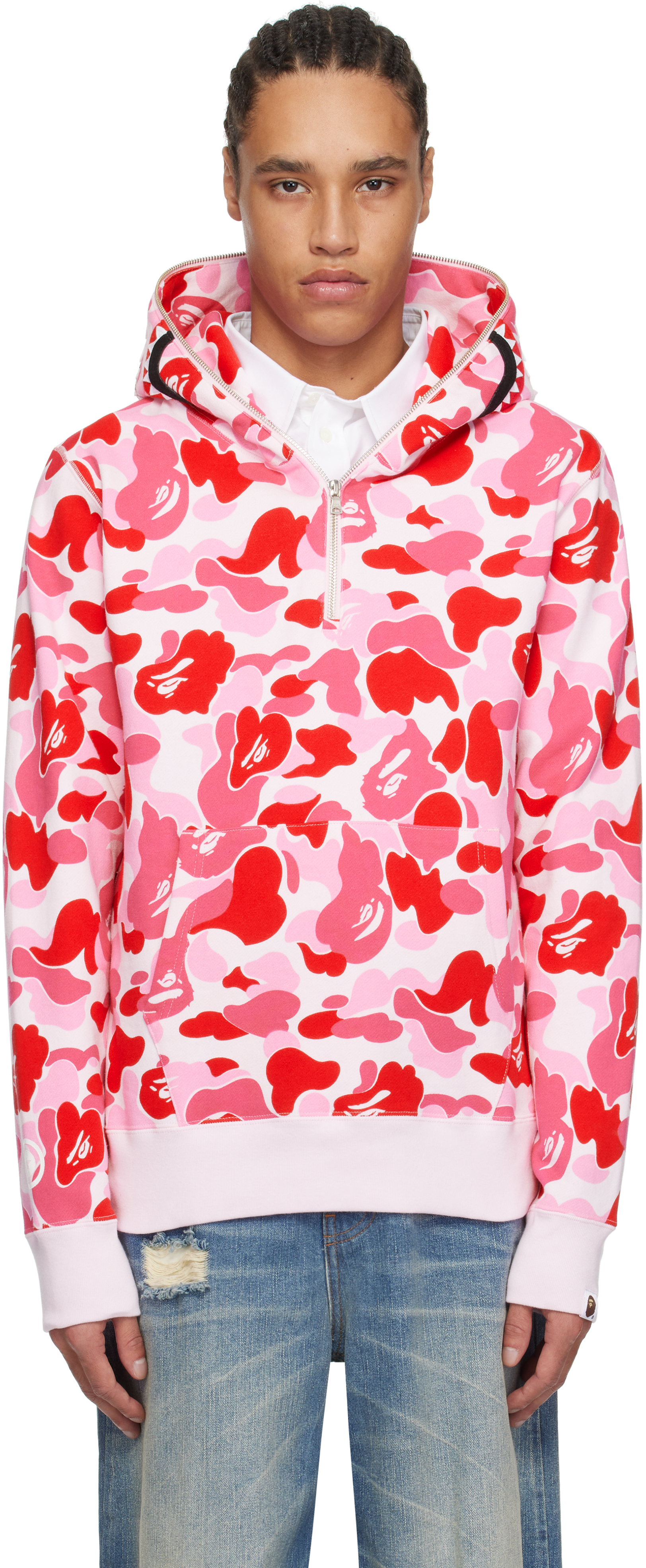 Pink ABC Camo Shark Half Zip Hoodie by BAPE on Sale