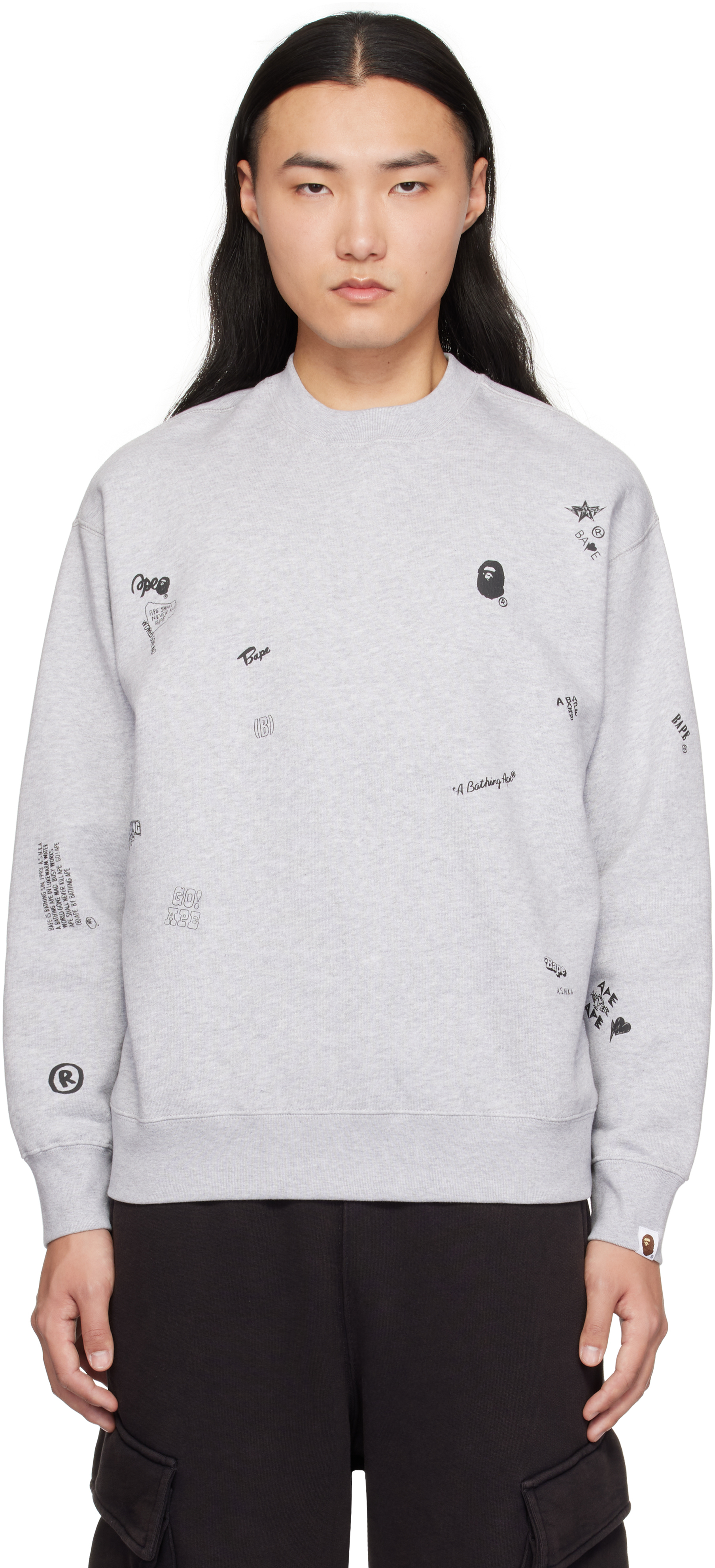 Gray Multi Logo Relaxed-Fit Sweatshirt