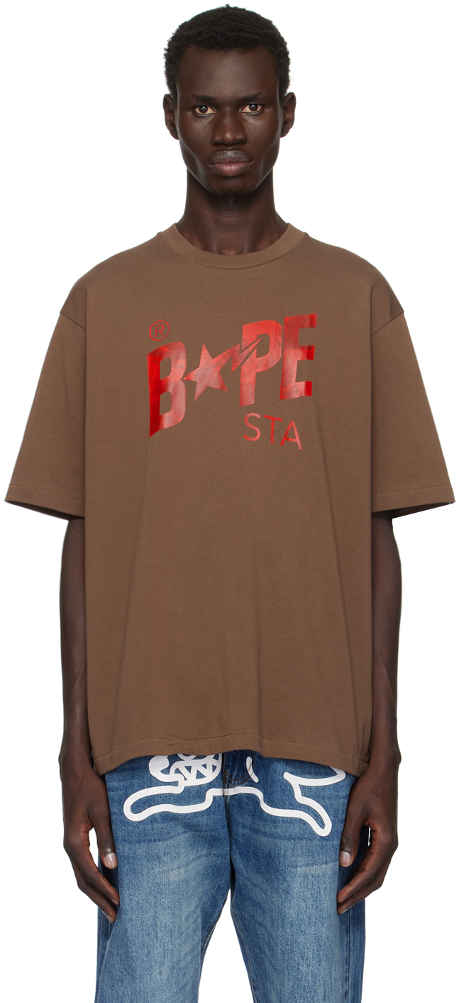 Brown Floral Solid Camo Bape Sta Logo T-shirt