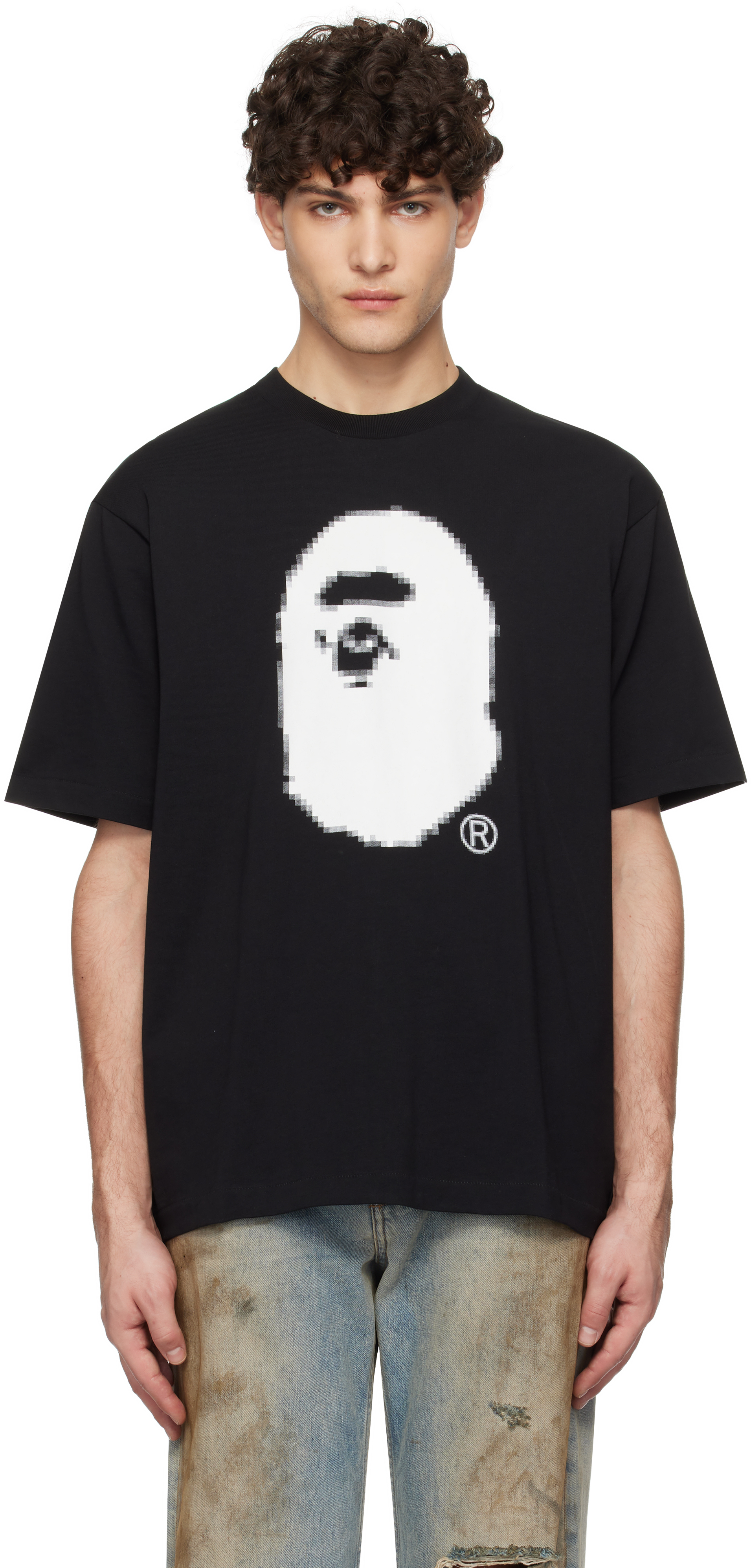 BAPE: Black Pixel Ape Head T-shirt | SSENSE
