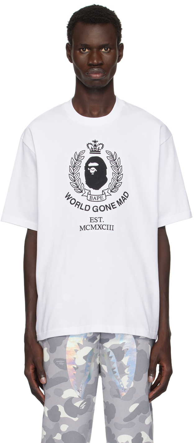 BAPE White Crest College Logo Relaxed Fit T shirt SSENSE