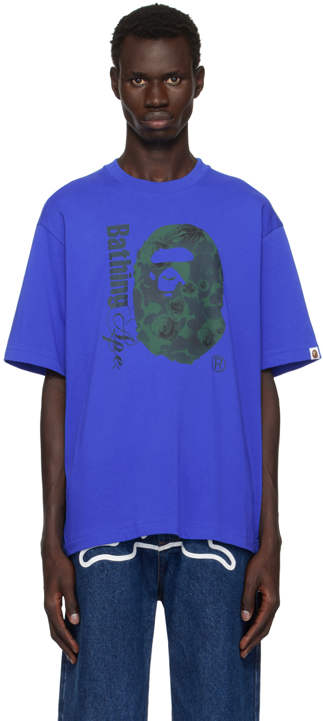 Shop Bape Blue Floral Solid Camo Ape Head Relaxed Fit T-shirt