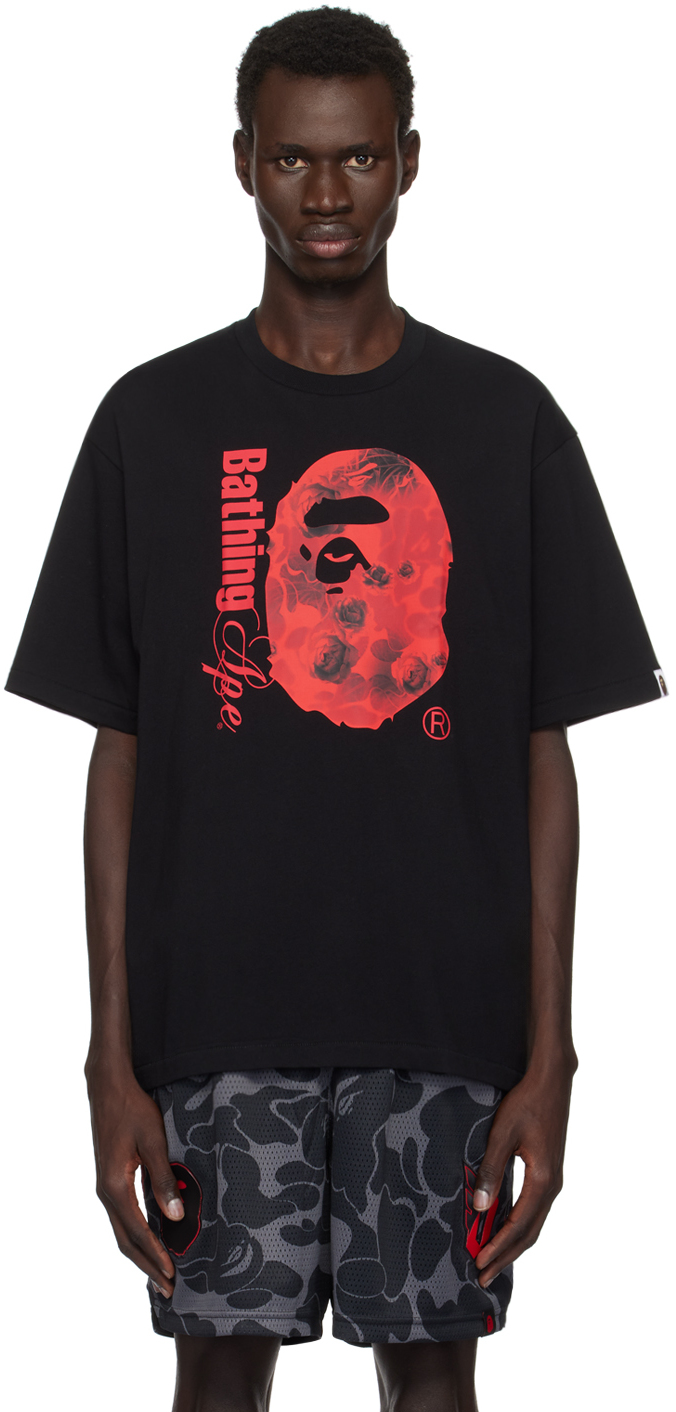 Bape Black Floral Solid Camo Ape Head Relaxed Fit T-shirt