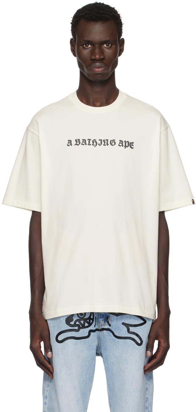 Shop Bape Off-white Gothic Logo Relaxed Fit T-shirt In Ivory