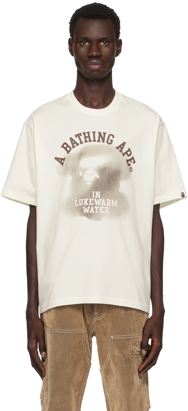 Shop Bape Off-white Water Print College Logo Relaxed Fit T-shirt In Ivory