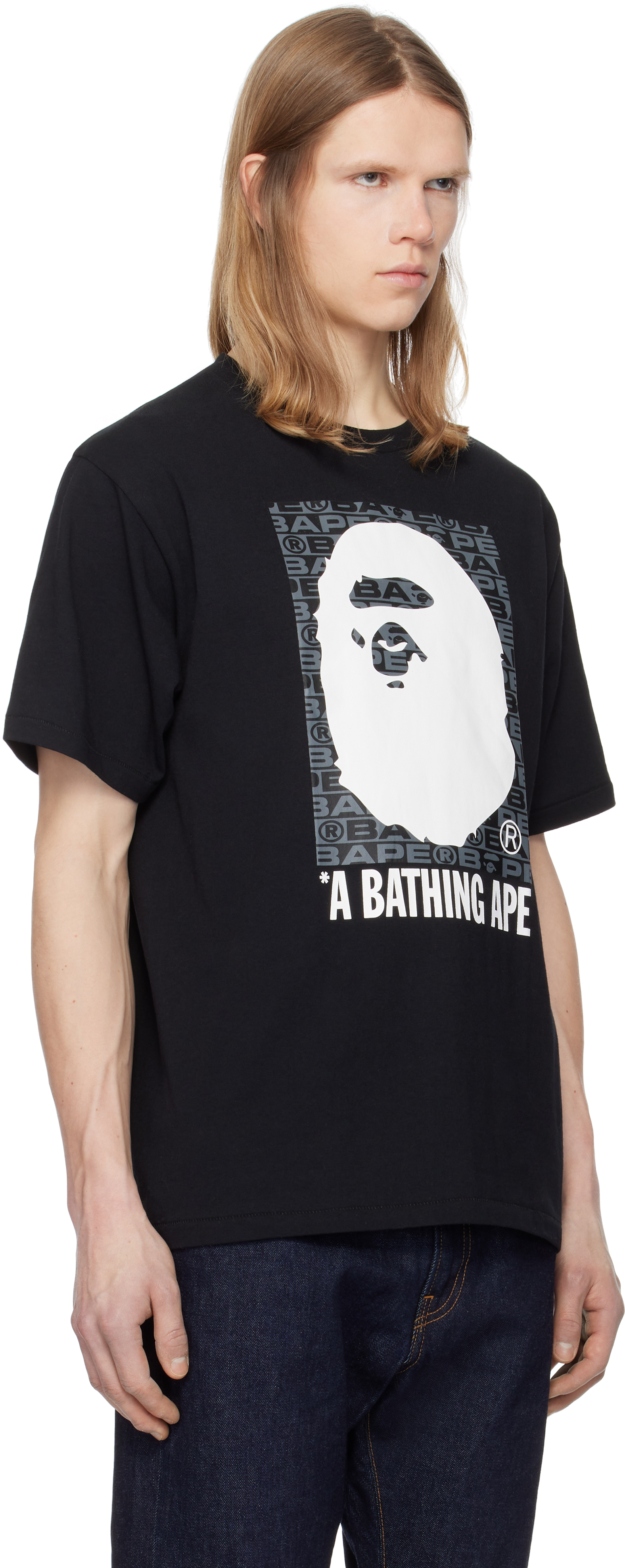 Bape Black Lux Sports Pattern Box Ape Head T-shirt In Black