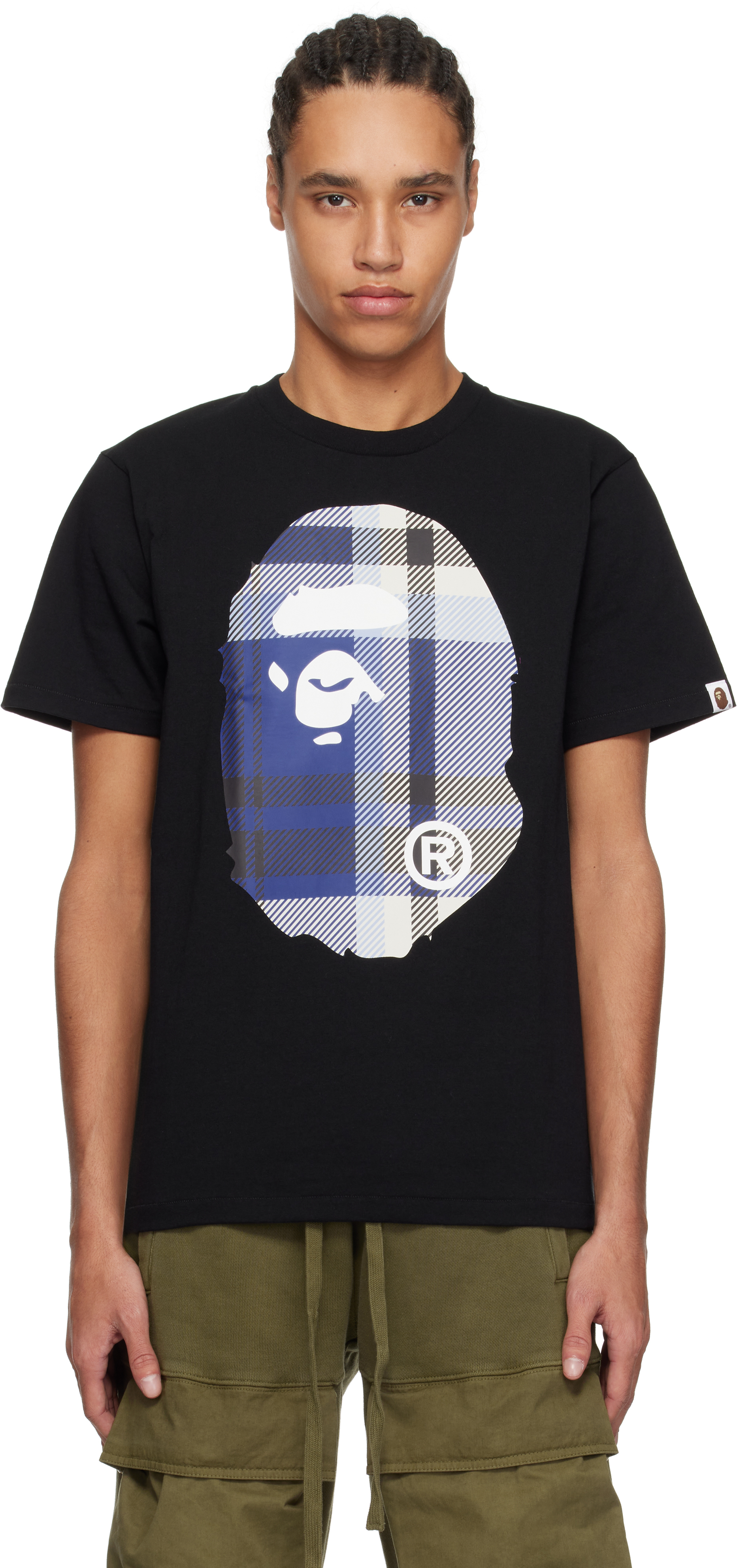 Black Bape Check Big Ape Head T-shirt