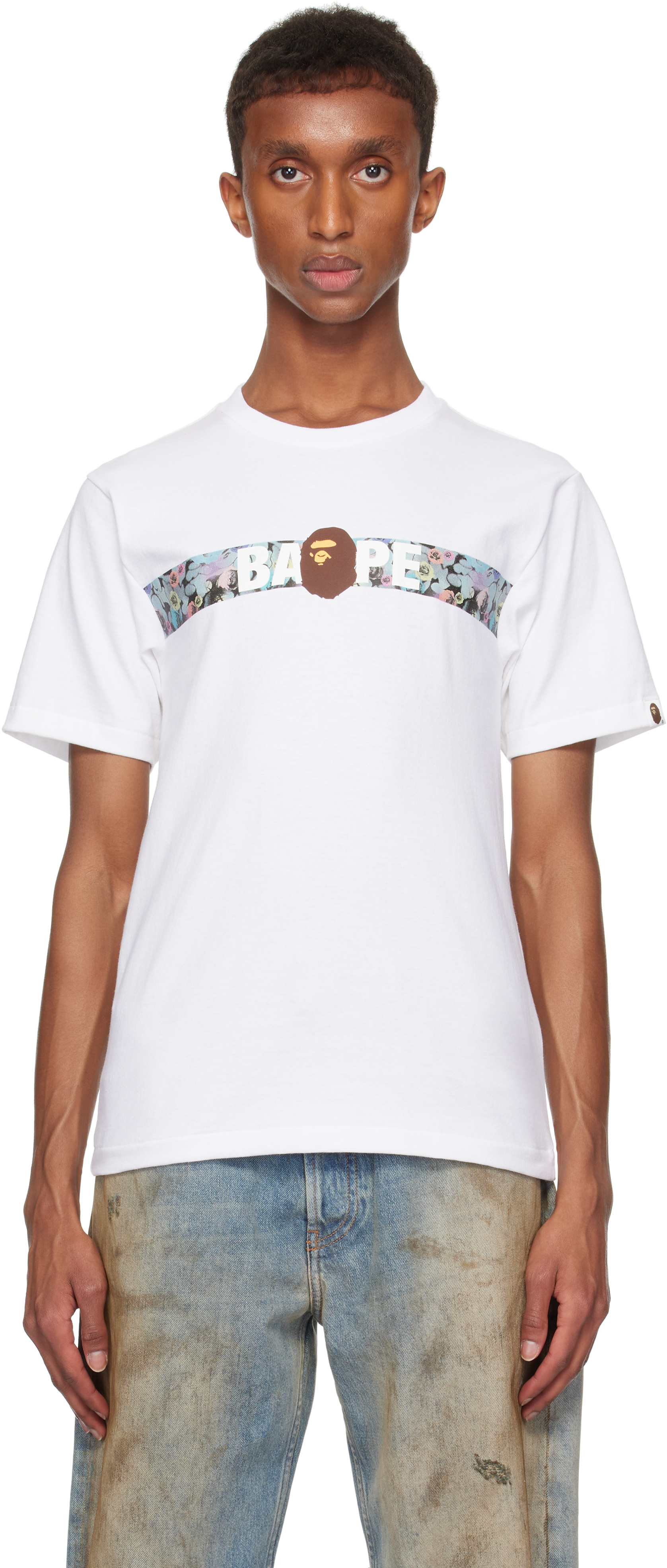 Shop Bape White Floral Camo Tape T-shirt