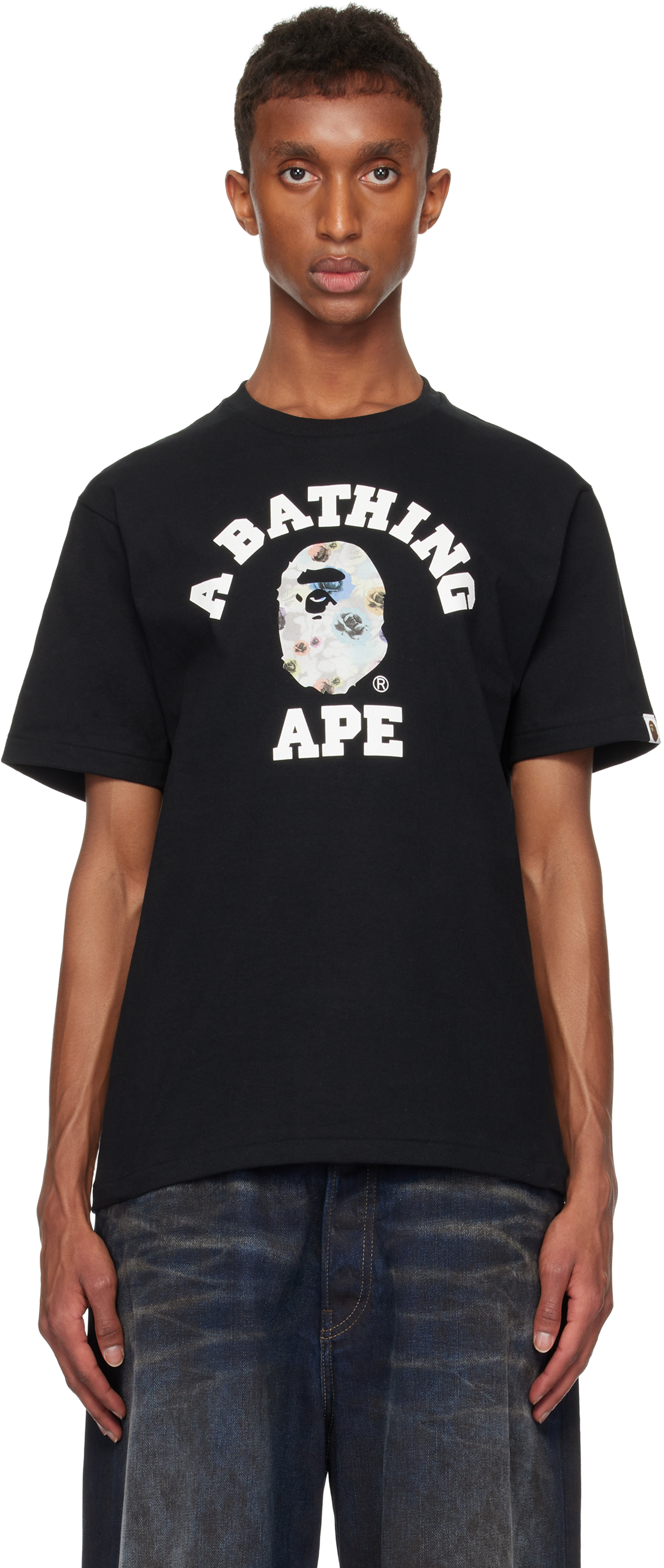 Shop Bape Black Floral Camo College T-shirt