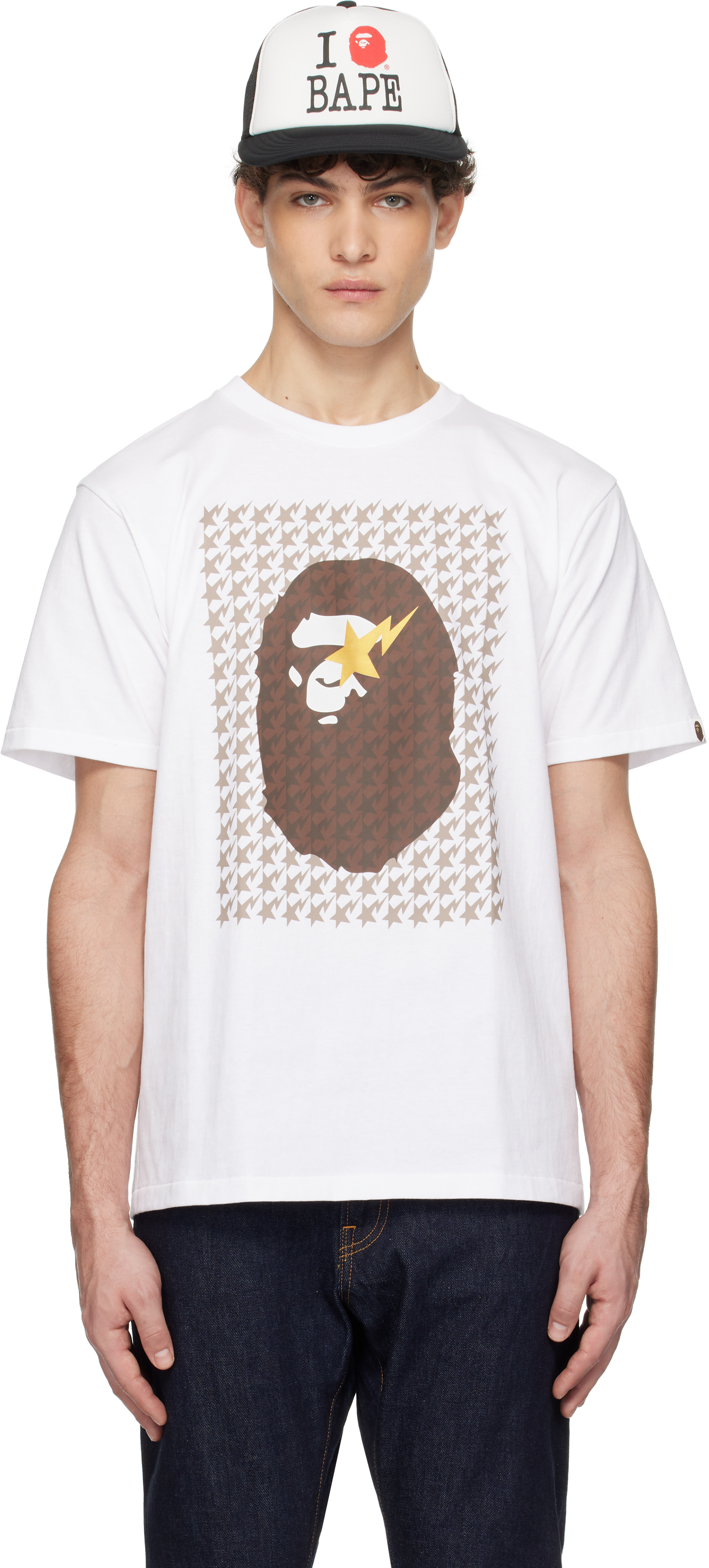 Black STA Houndstooth Ape Head T-shirt