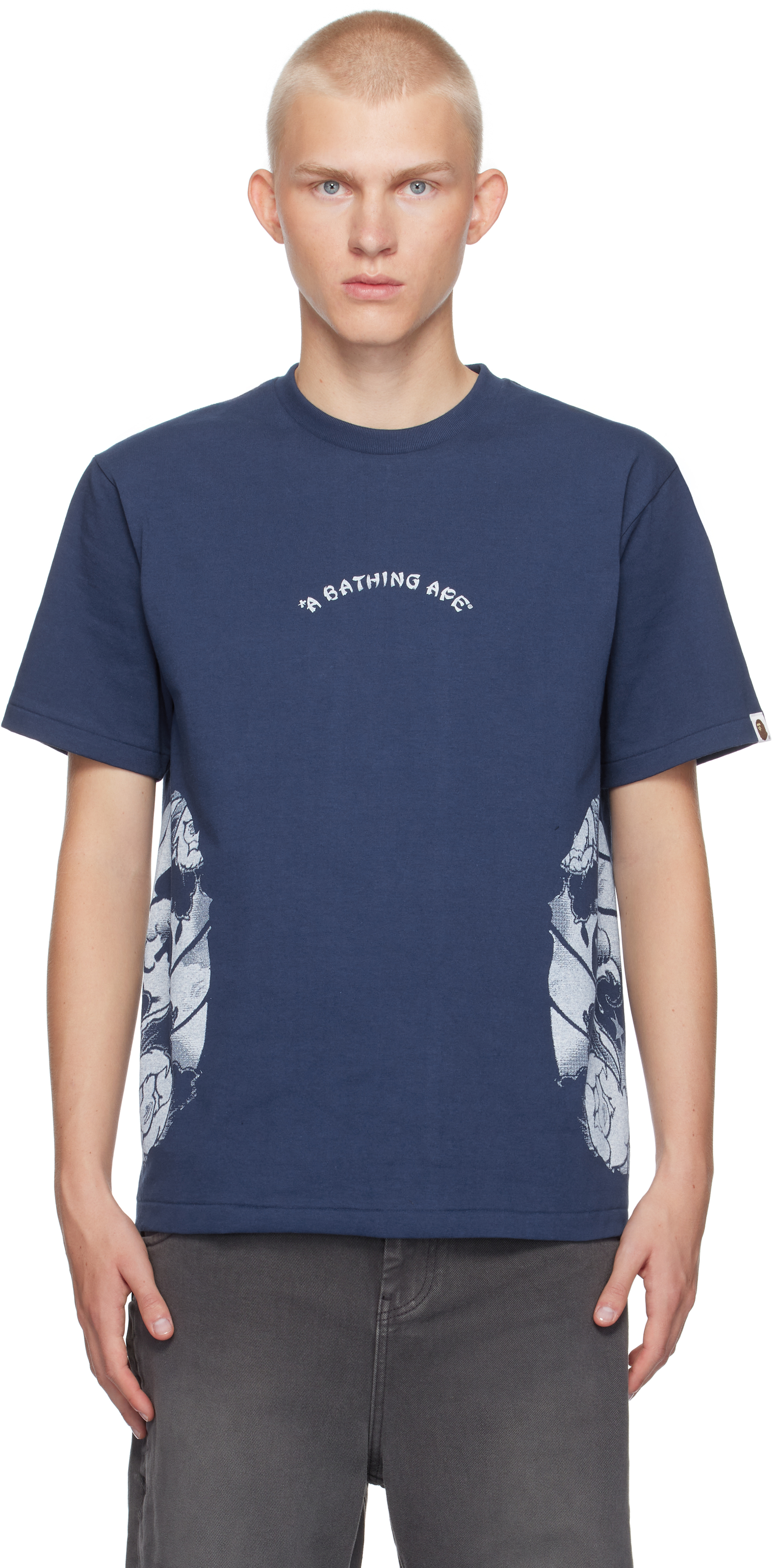 Shop Bape Navy Tattoo Side Big Ape Head T-shirt