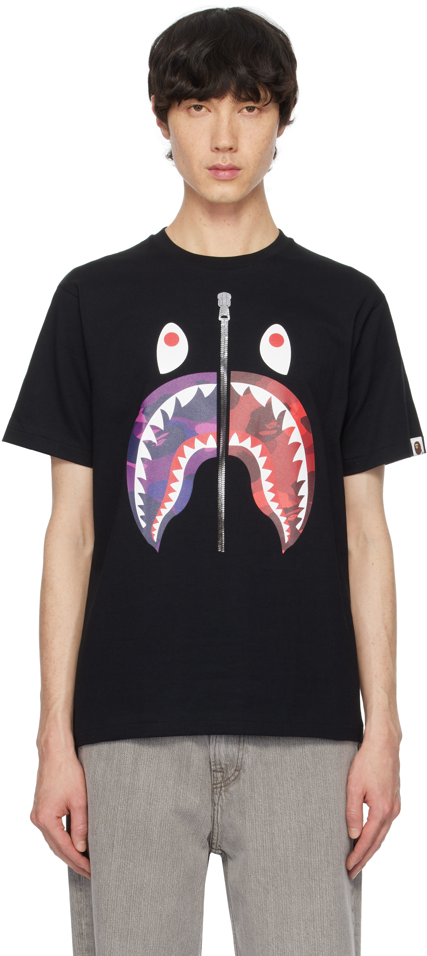 Black Color Camo Separate Shark T-shirt