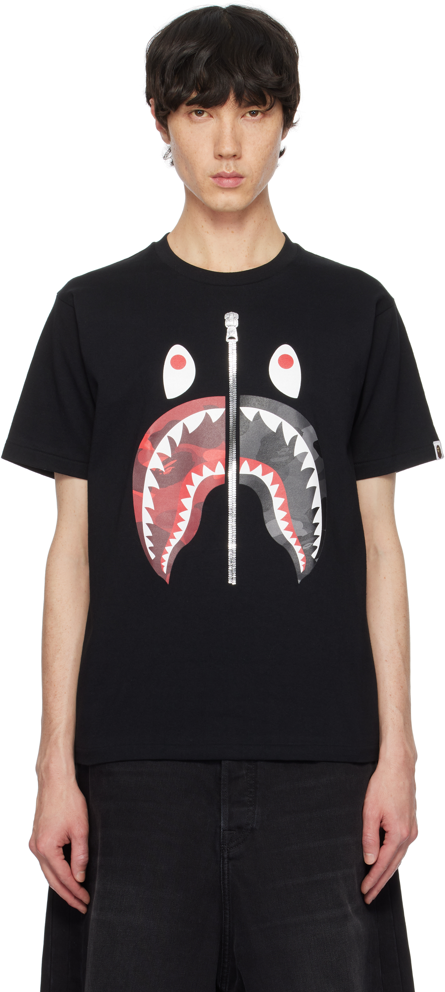 Black Color Camo Separate Shark T-shirt