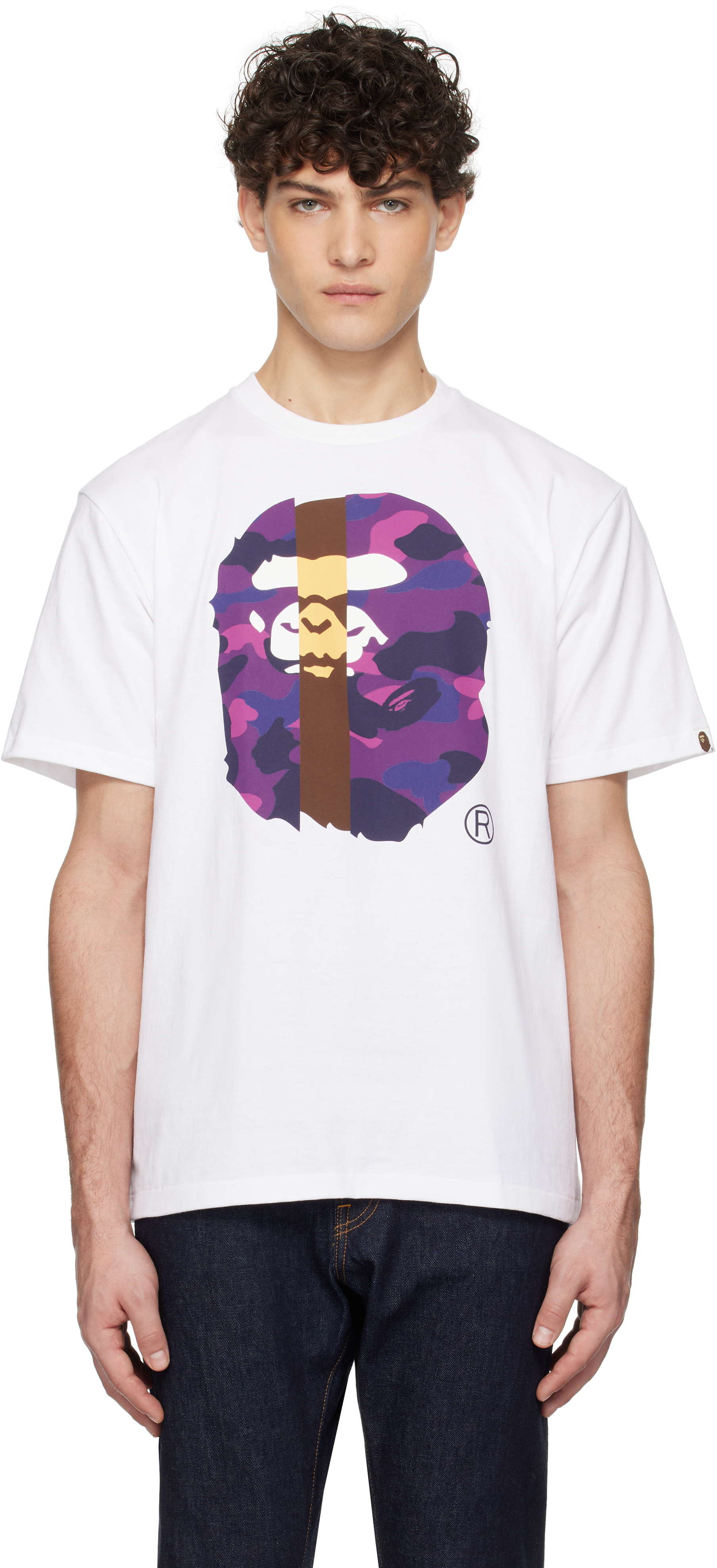 White Color Camo Transform Big Ape Head T-shirt