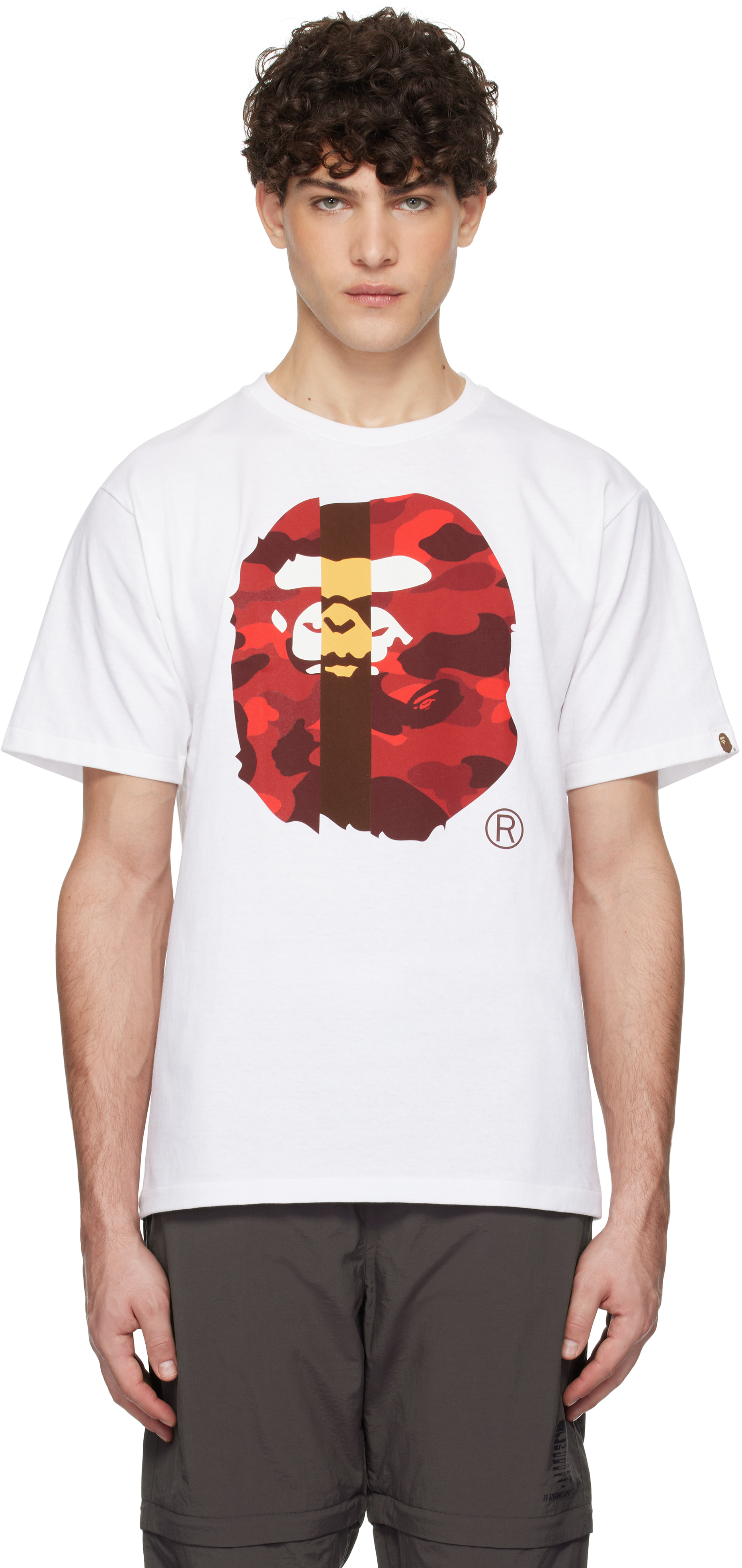 White Color Camo Transform Big Ape Head T-shirt