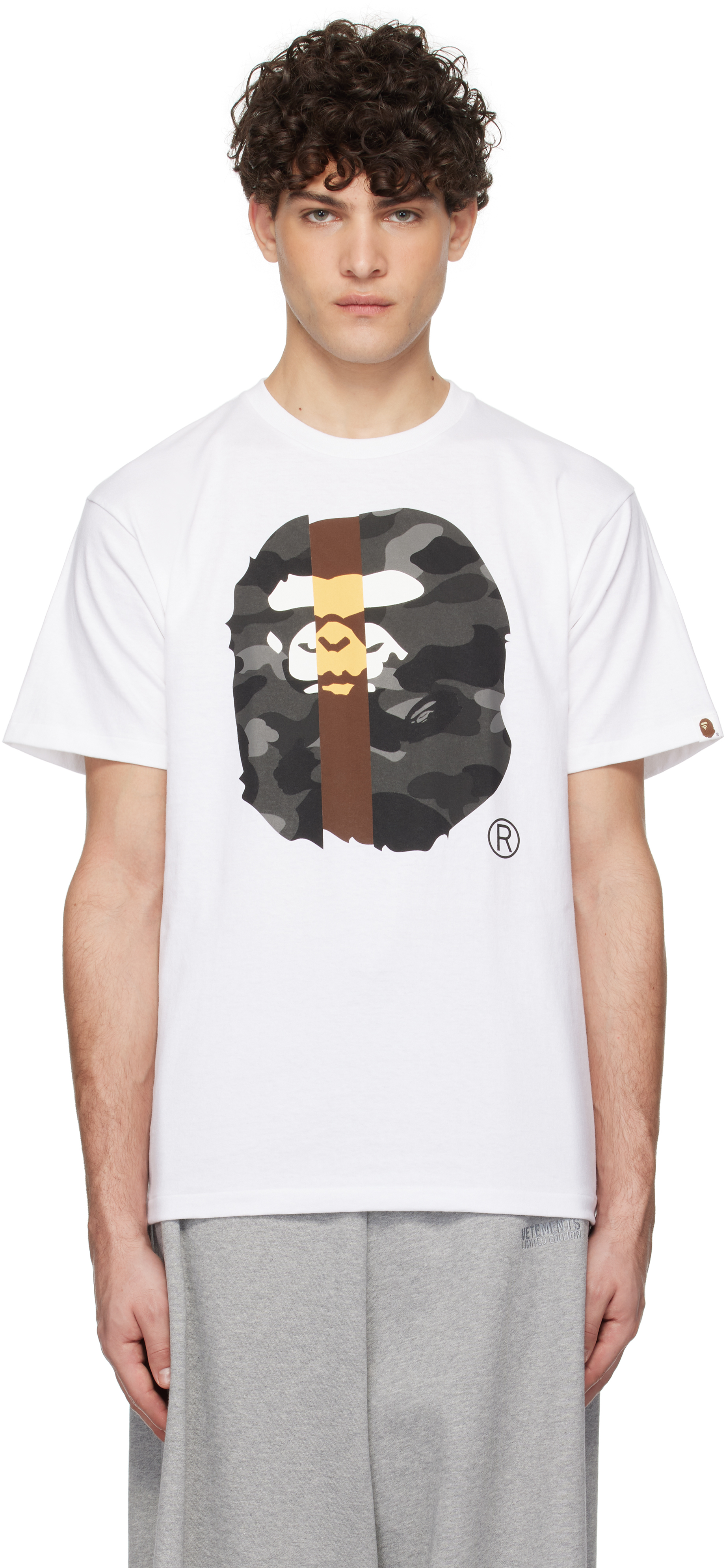 White Color Camo Transform Big Ape Head T-shirt