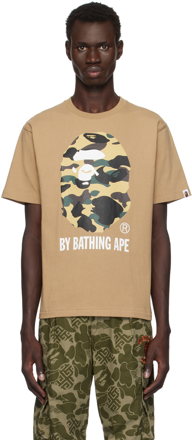 Shop Bape Beige 1st Camo 'by Bathing Ape' T-shirt In Beige X Yellow