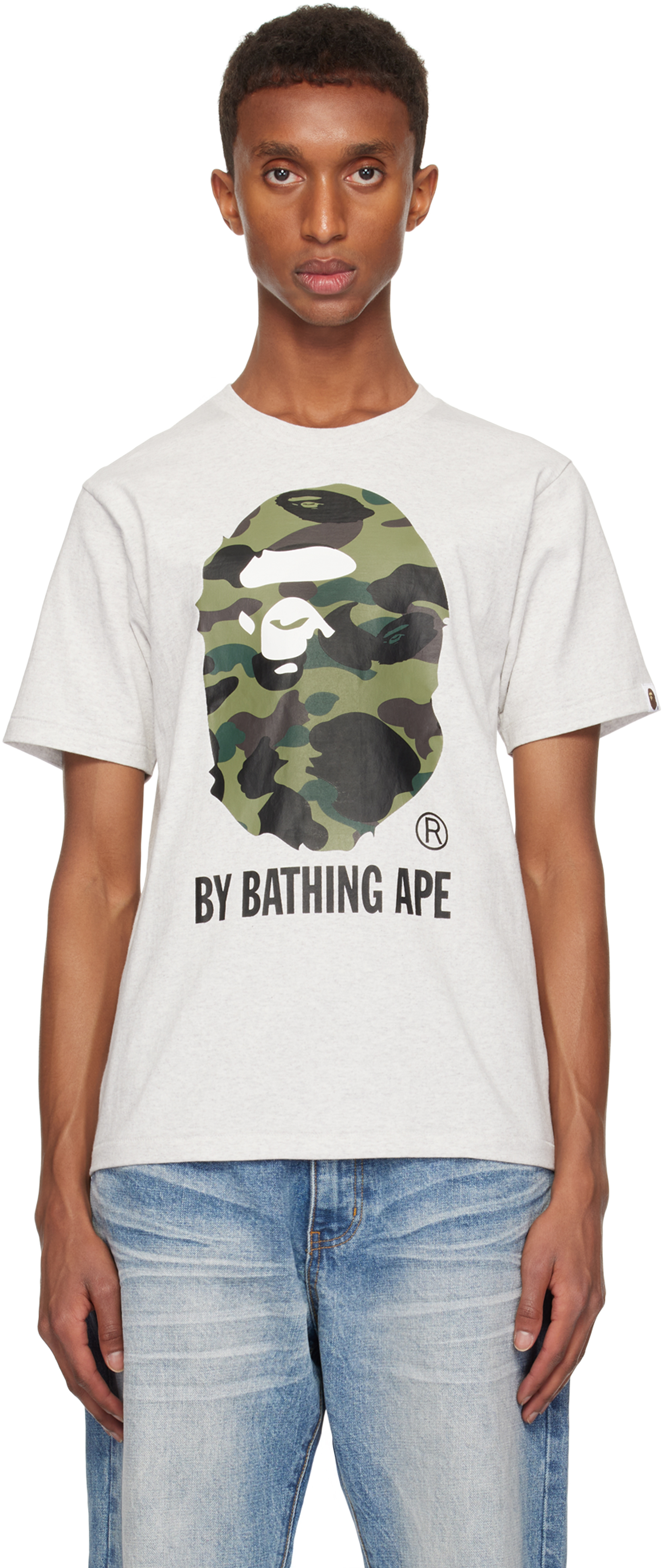 Shop Bape Gray 1st Camo 'by Bathing Ape' T-shirt In Gray X Green