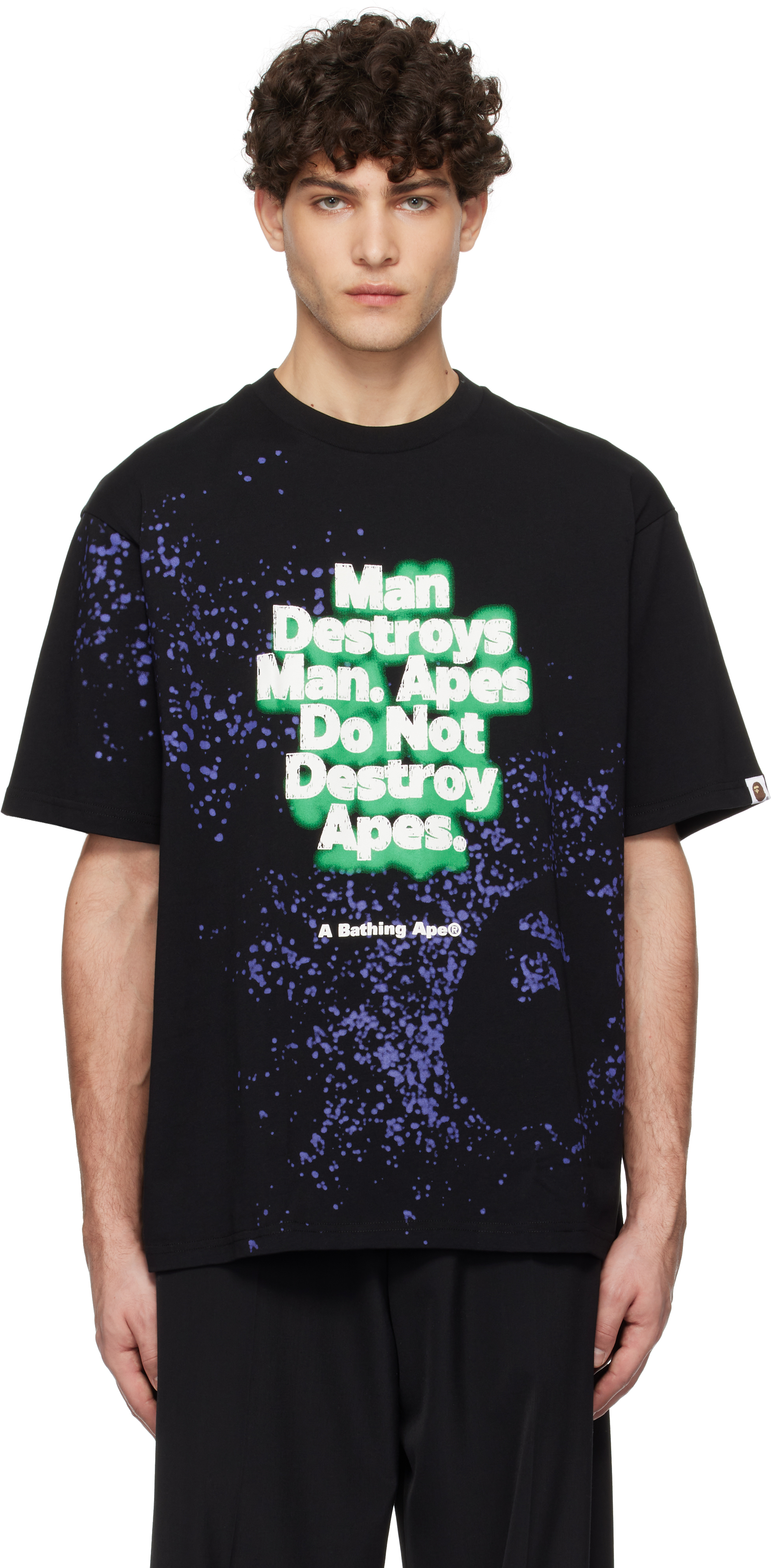 Black Spray Print Slogan T-shirt