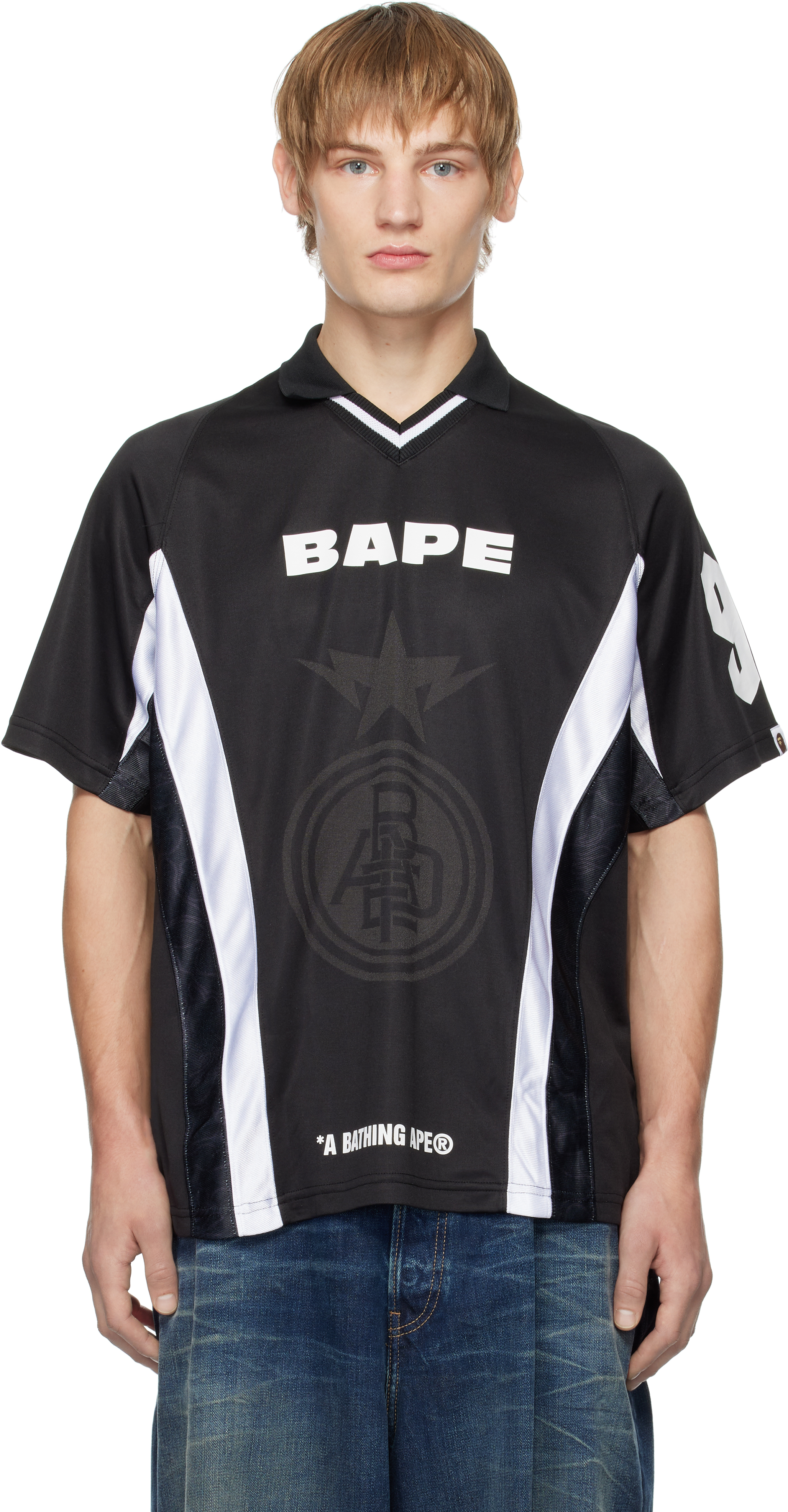 Bape Black Multi Logo Soccer Jersey T-shirt